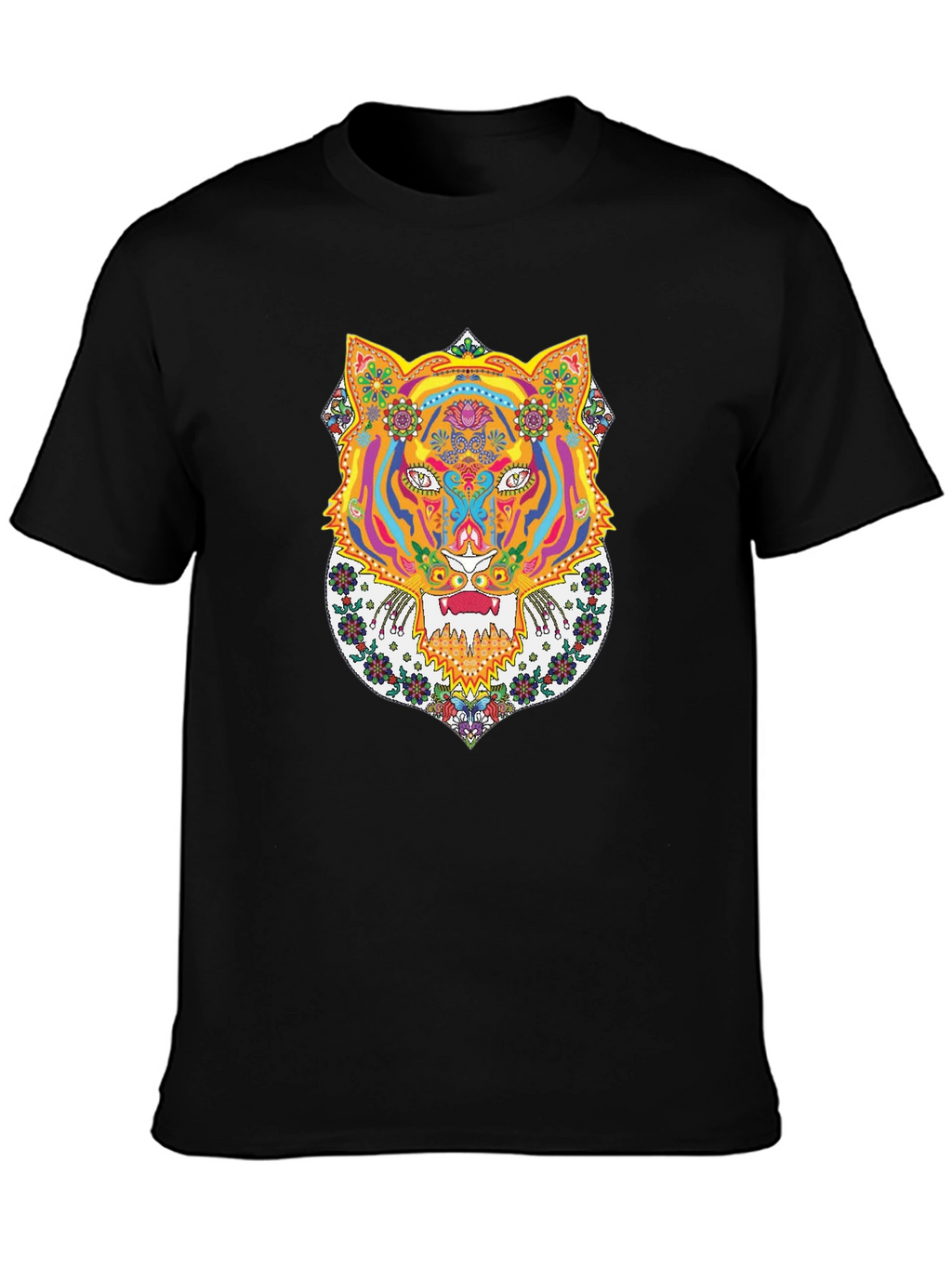 Psychedelic Tiger Graphic Tee - Bold Black T-Shirt