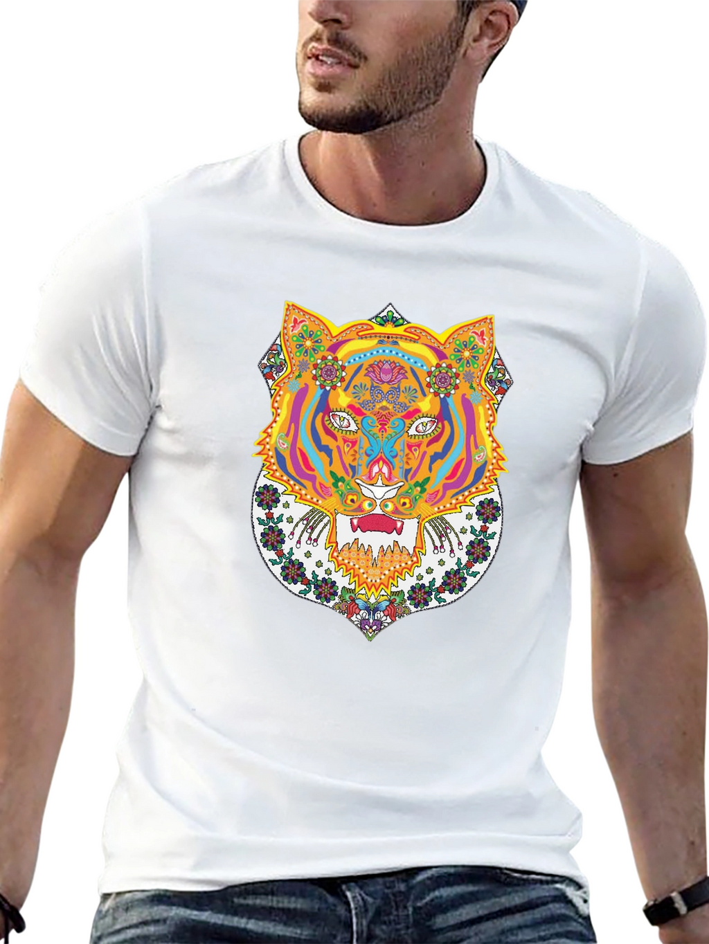 Psychedelic Tiger Graphic Tee - Bold Black T-Shirt