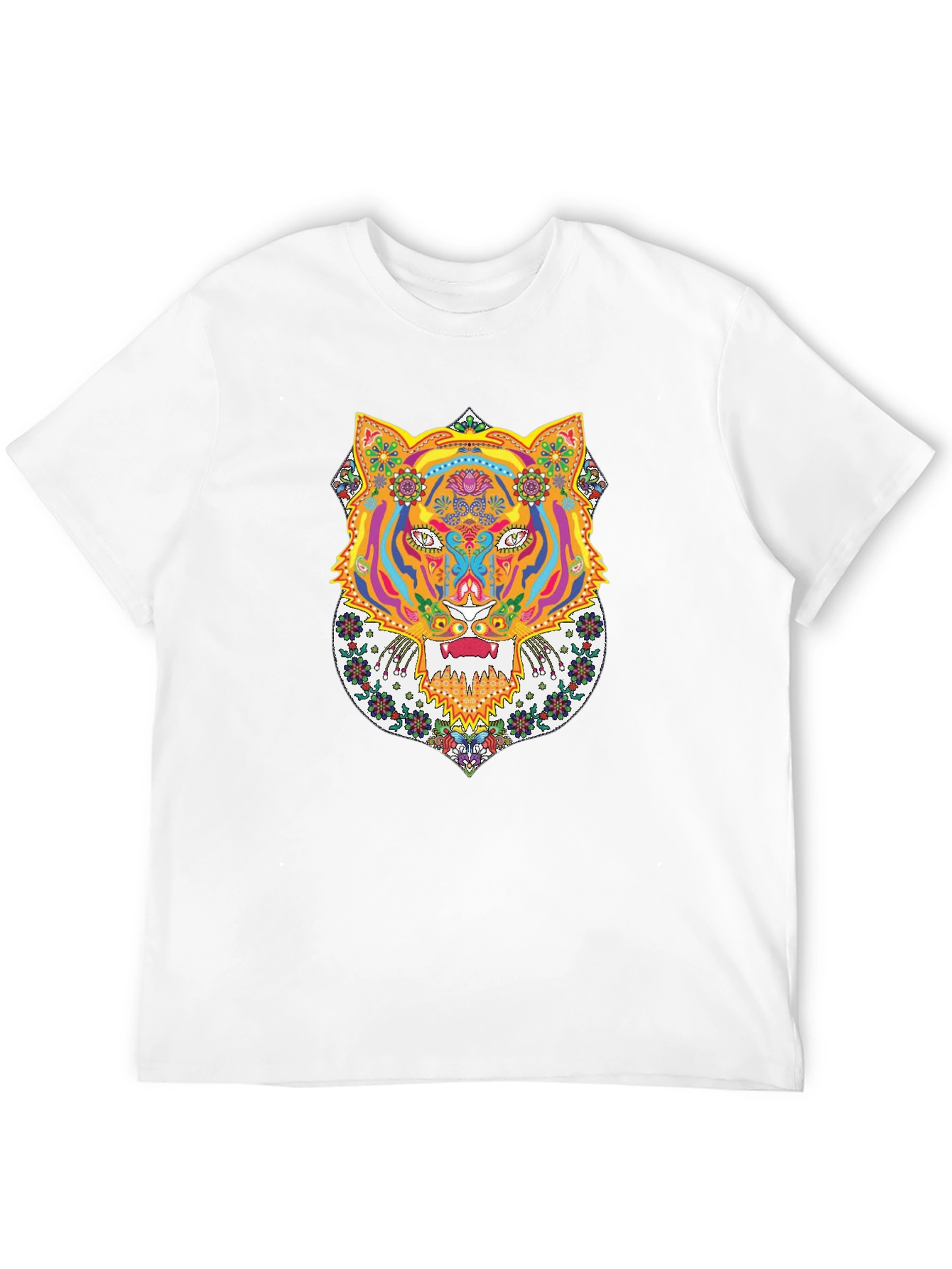 Psychedelic Tiger Graphic Tee - Bold Black T-Shirt