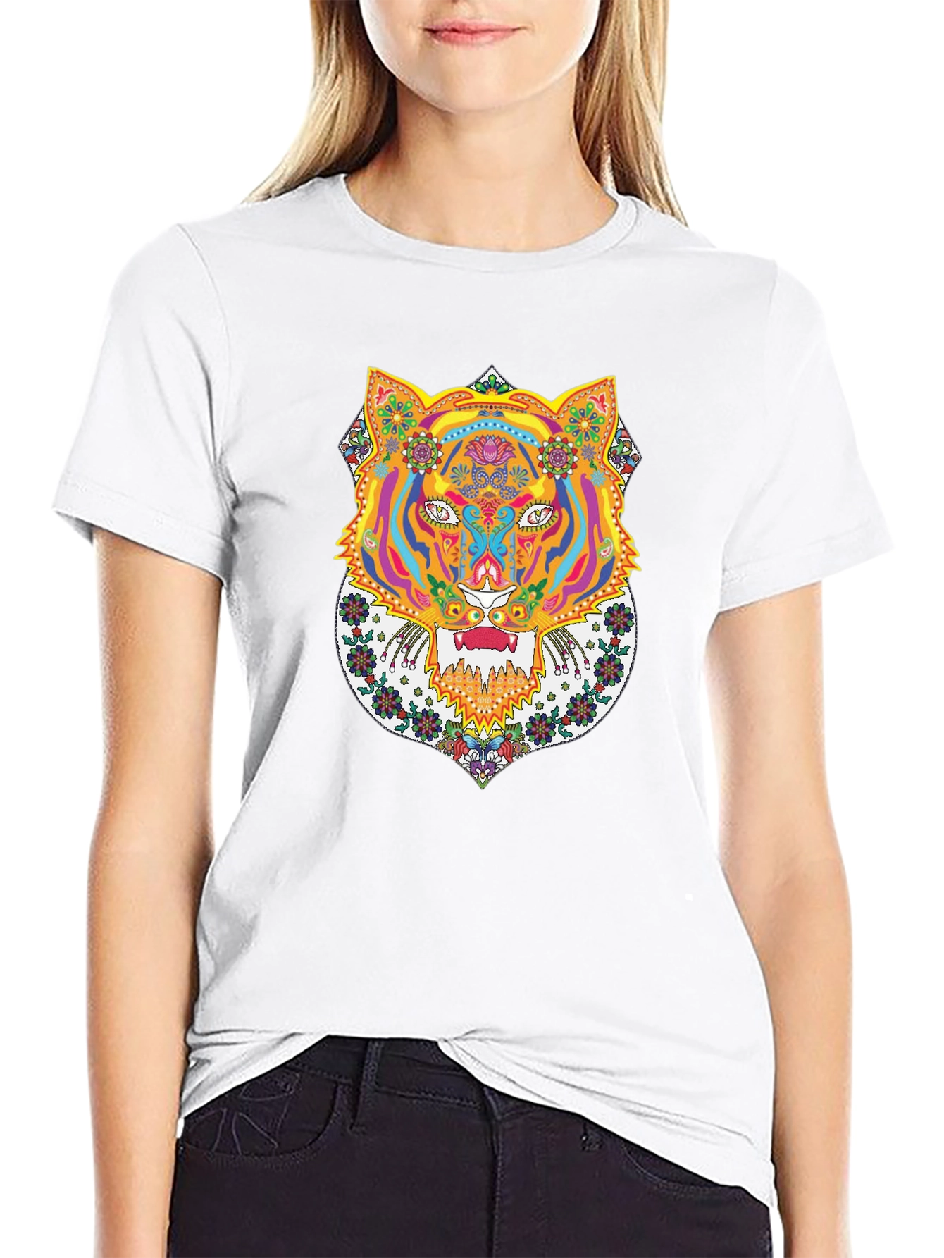 Psychedelic Tiger Graphic Tee - Bold Black T-Shirt