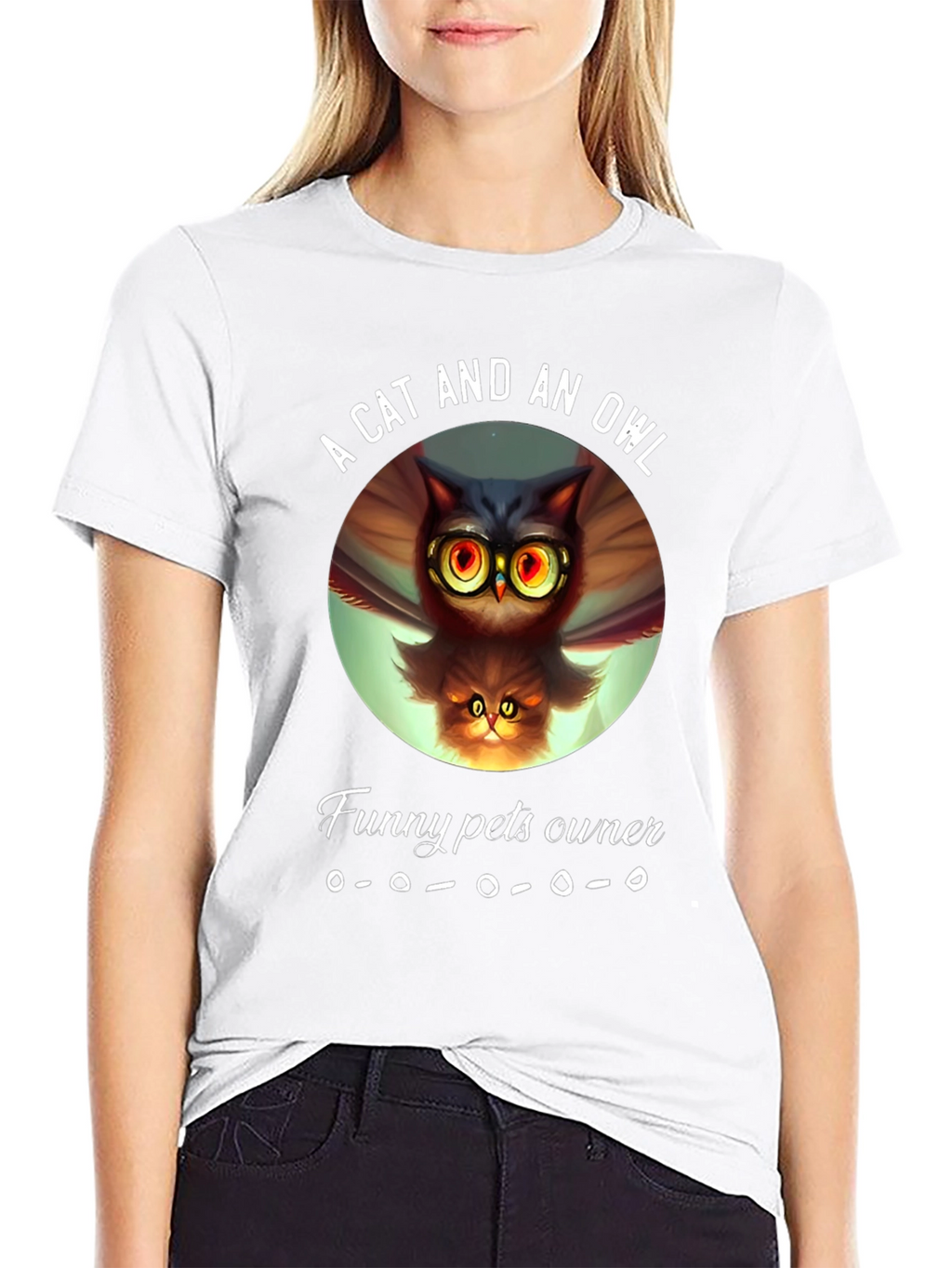 A Cat and an Owl Funny Pets Owner T-Shirt
