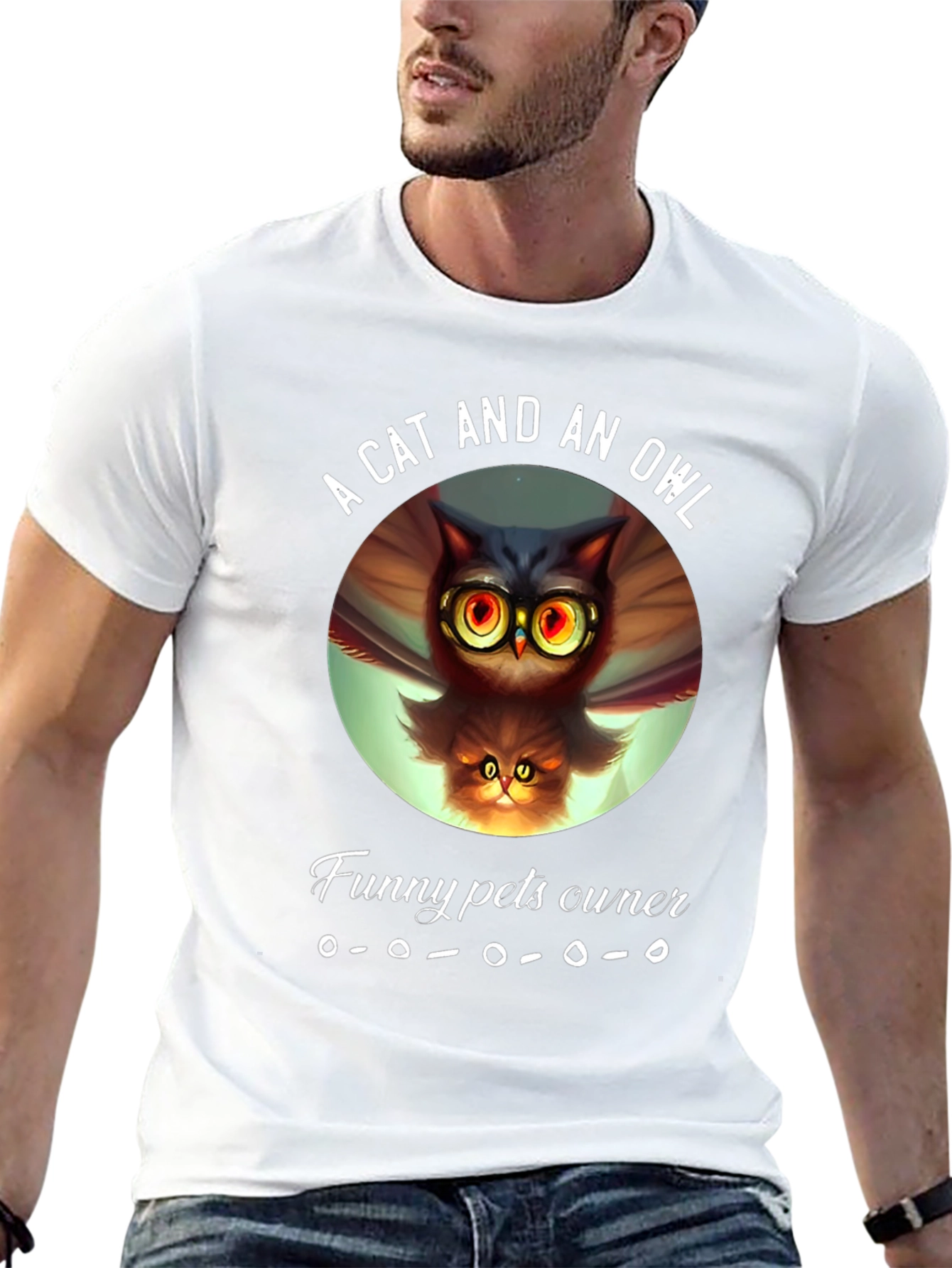 A Cat and an Owl Funny Pets Owner T-Shirt