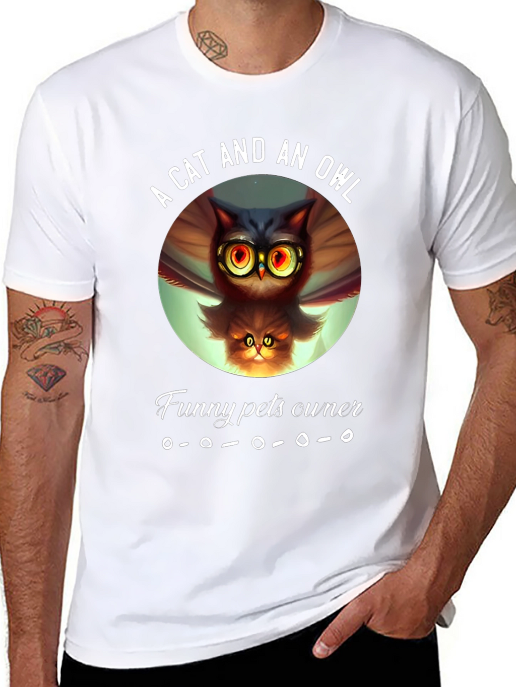A Cat and an Owl Funny Pets Owner T-Shirt