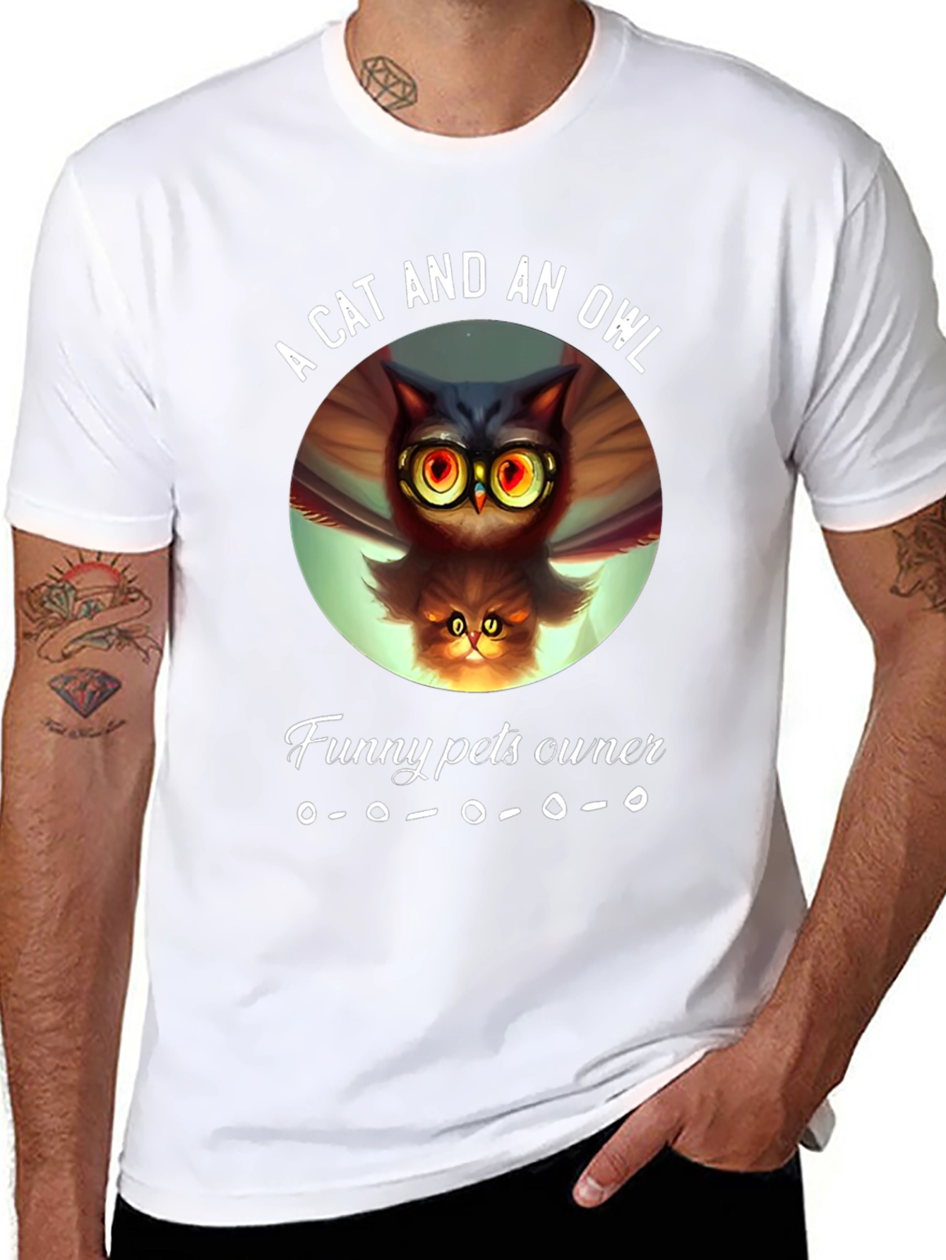 A Cat and an Owl Funny Pets Owner T-Shirt