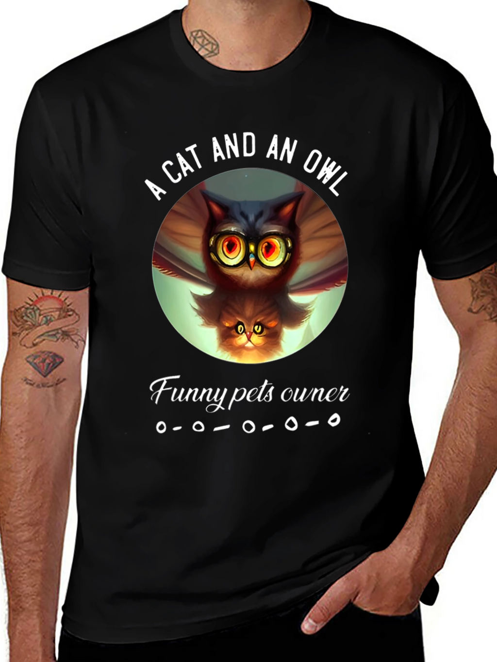 A Cat and an Owl Funny Pets Owner T-Shirt