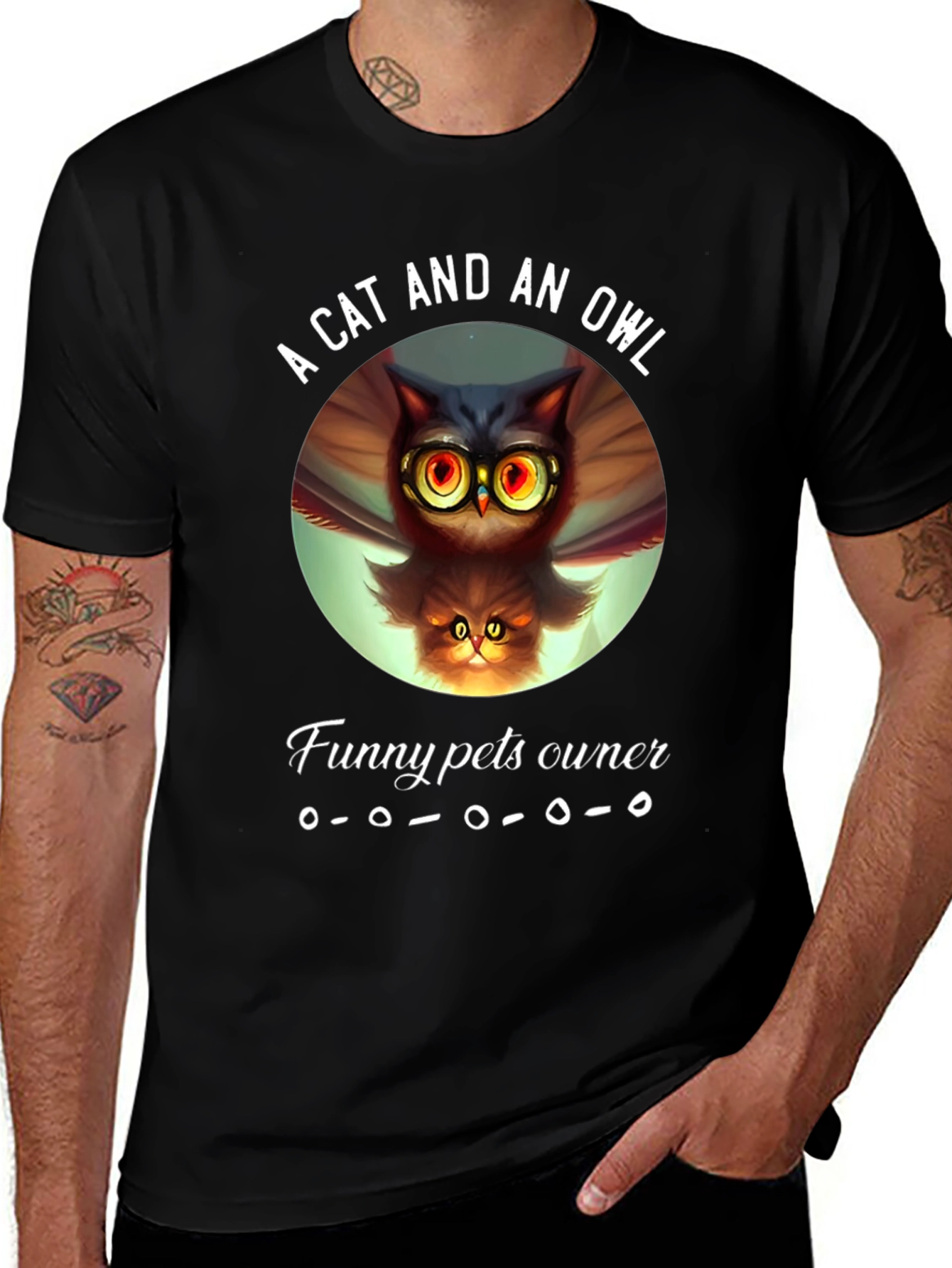 A Cat and an Owl Funny Pets Owner T-Shirt
