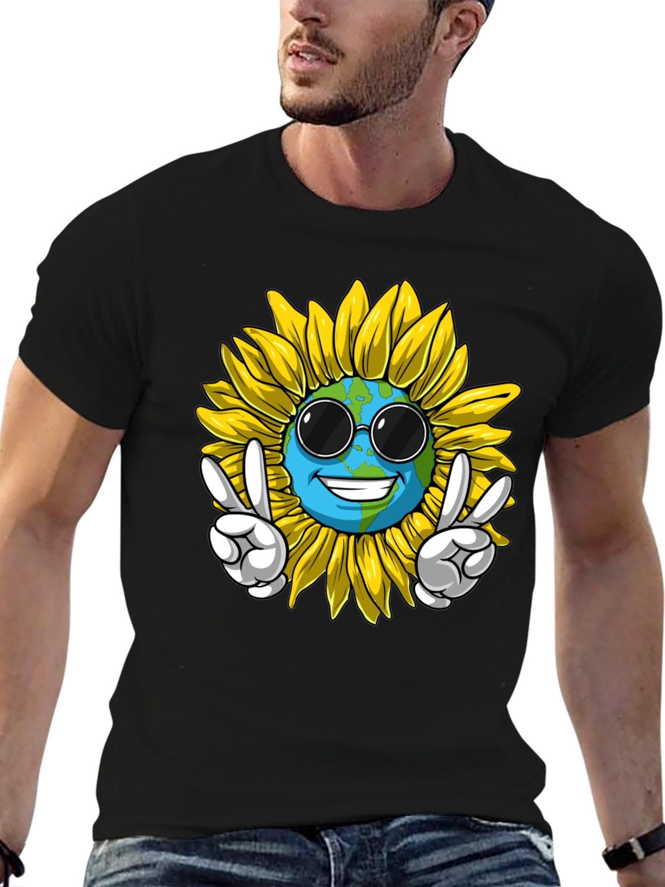 Peace Earth Sunflower Graphic Tee