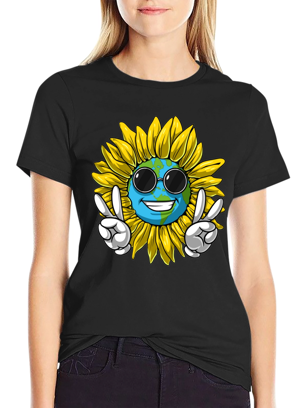 Peace Earth Sunflower Graphic Tee