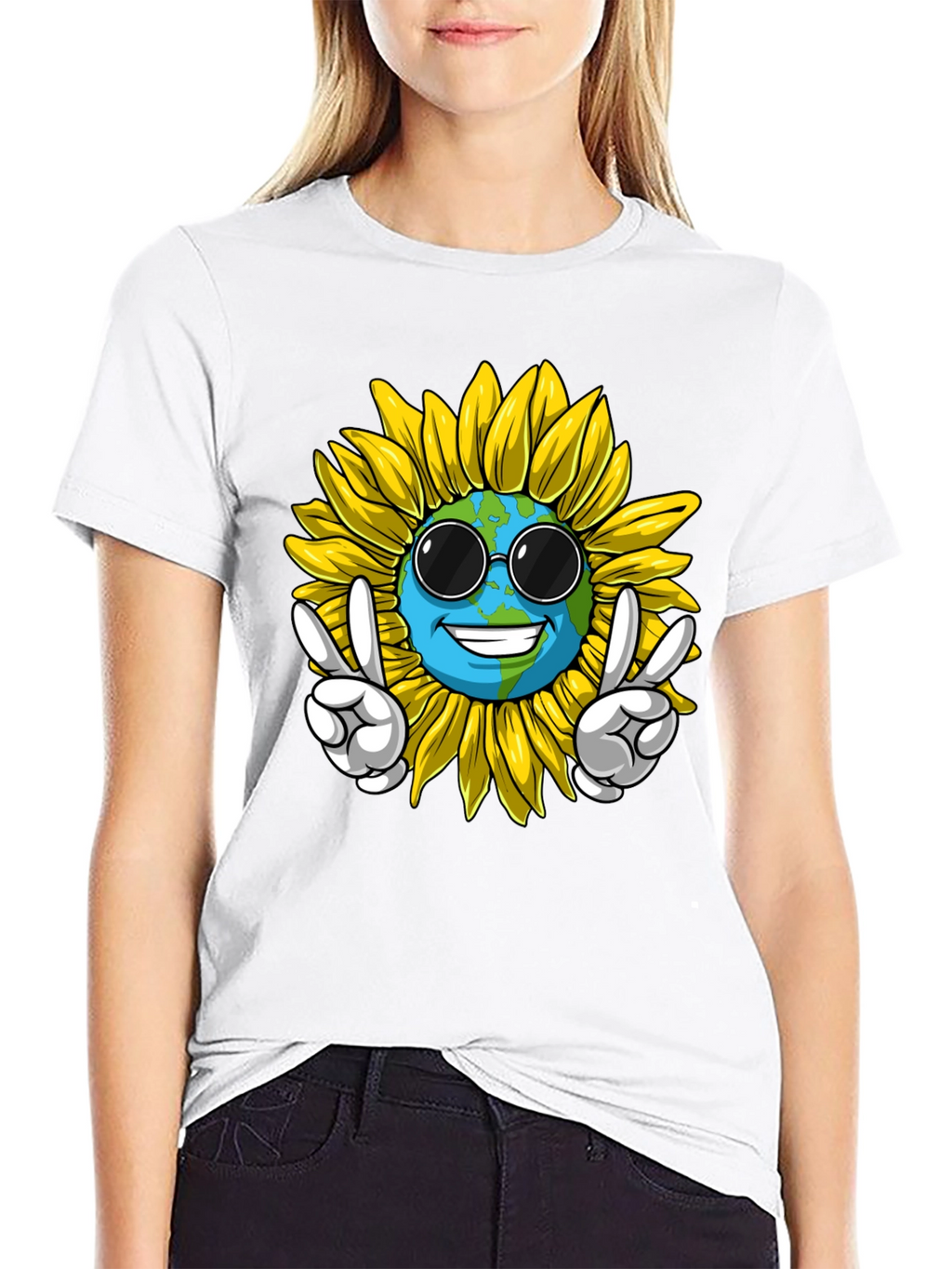 Peace Earth Sunflower Graphic Tee