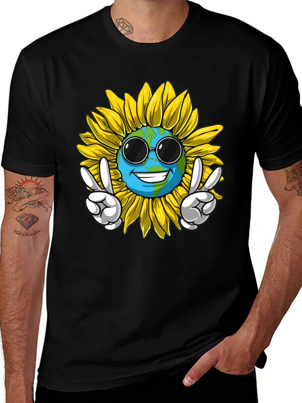 Peace Earth Sunflower Graphic Tee