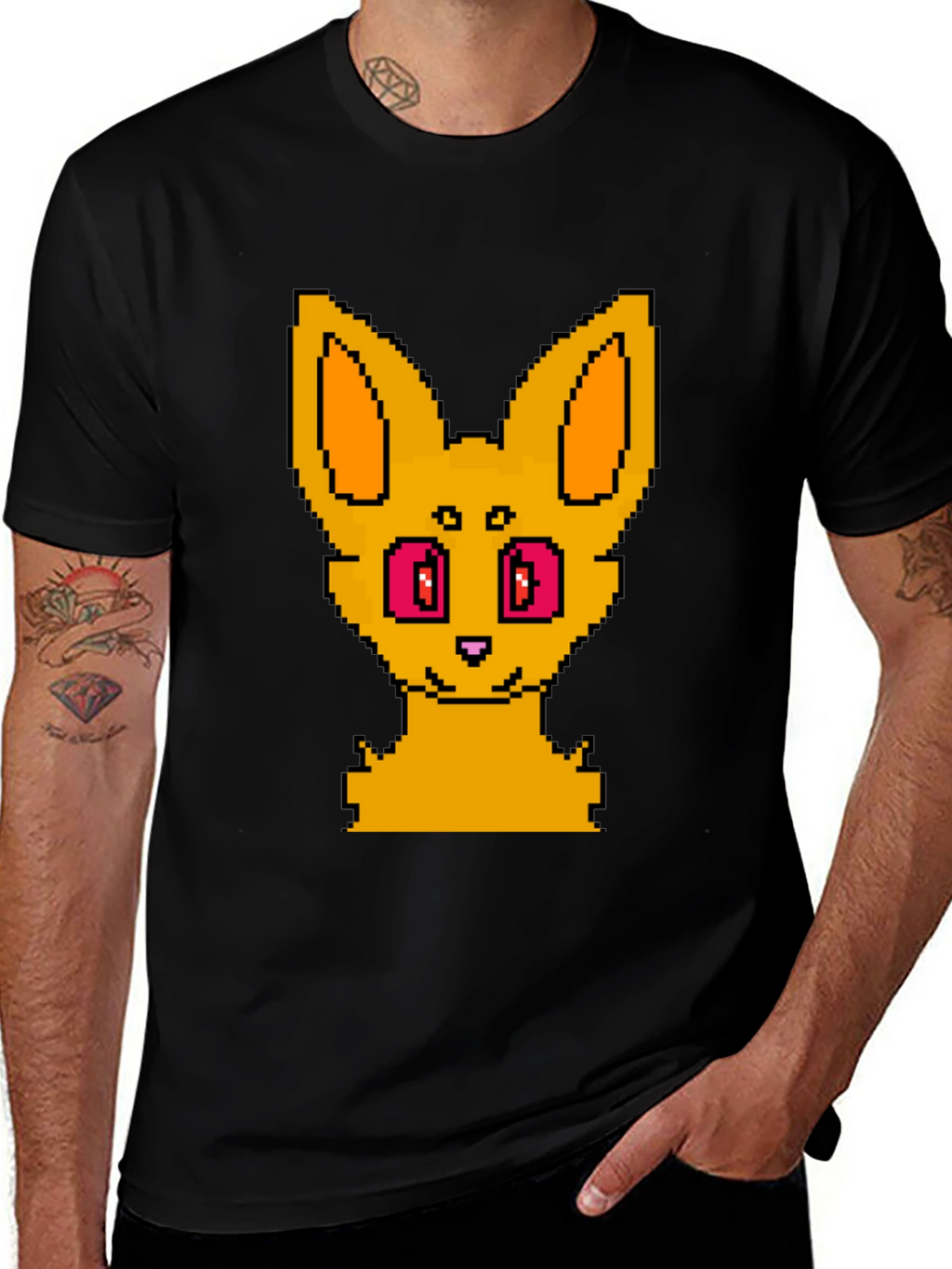 Pixel Art Fox Graphic Tee - Unisex Black T-Shirt