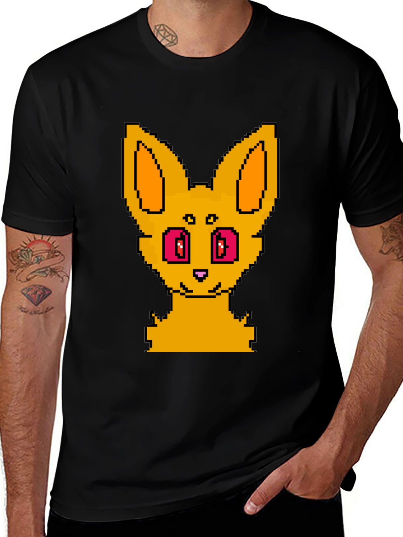 Pixel Art Fox Graphic Tee - Unisex Black T-Shirt