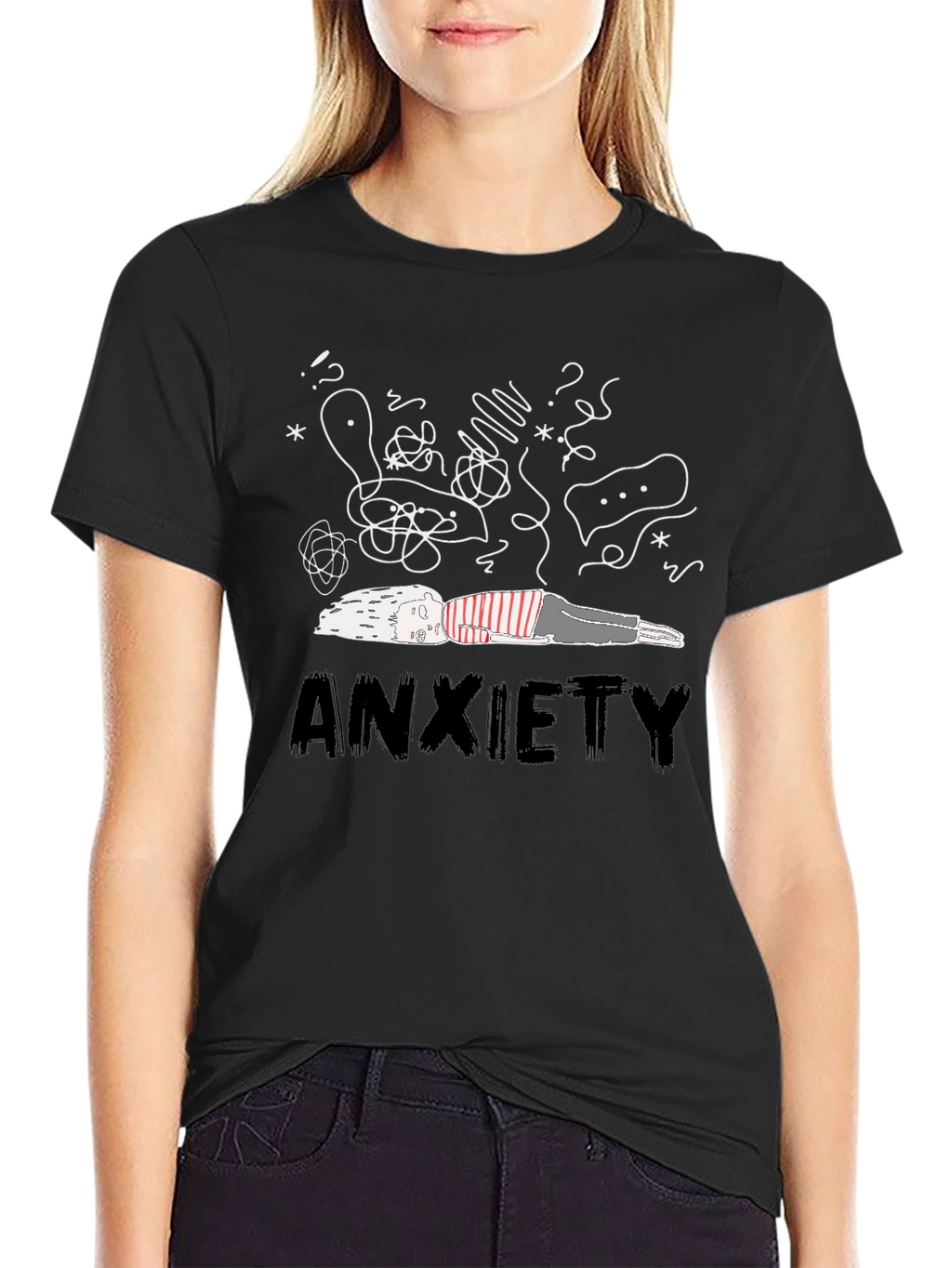Anxiety Graphic Tee - Unisex Black Cotton T-Shirt