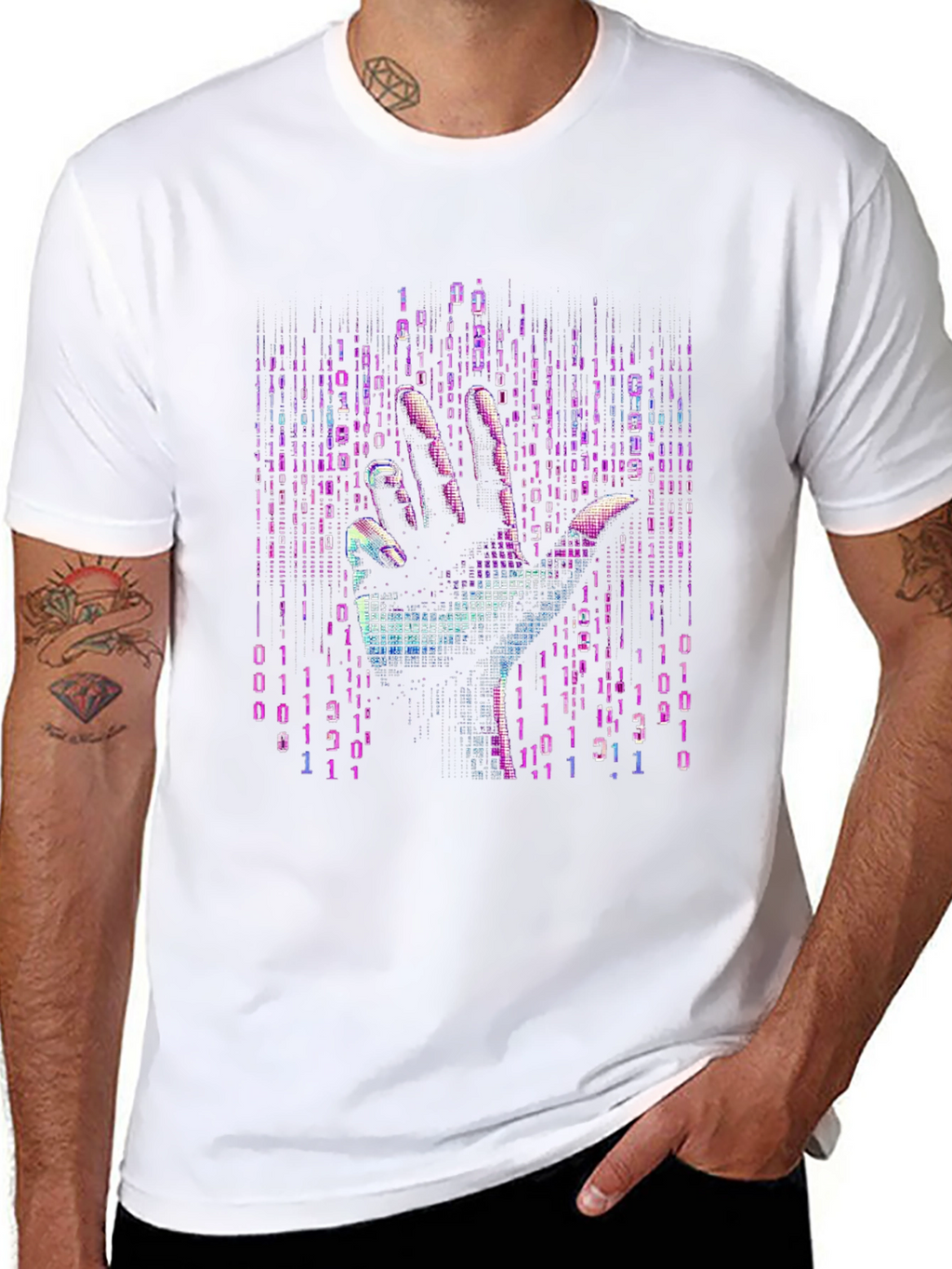 Binary Code Hand T-Shirt - Unique Tech Style