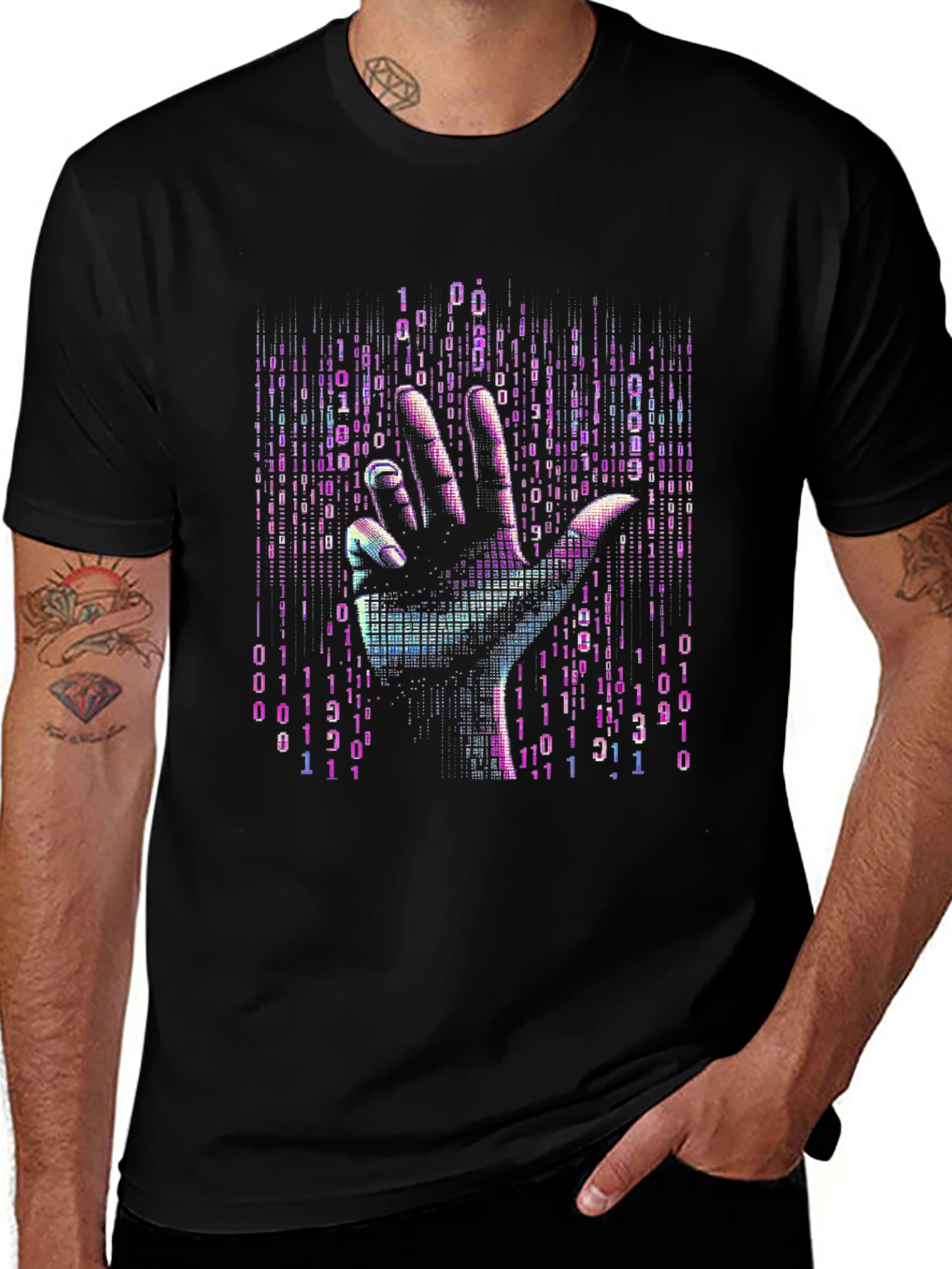Binary Code Hand T-Shirt - Unique Tech Style