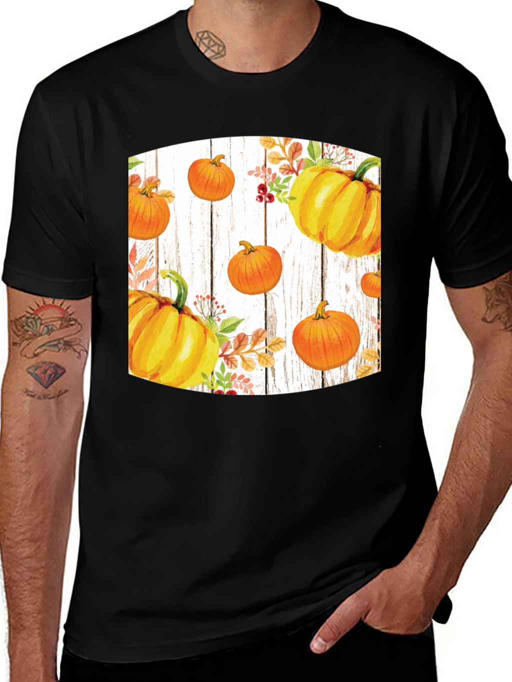 Fall Harvest Pumpkin Graphic Tee - Black