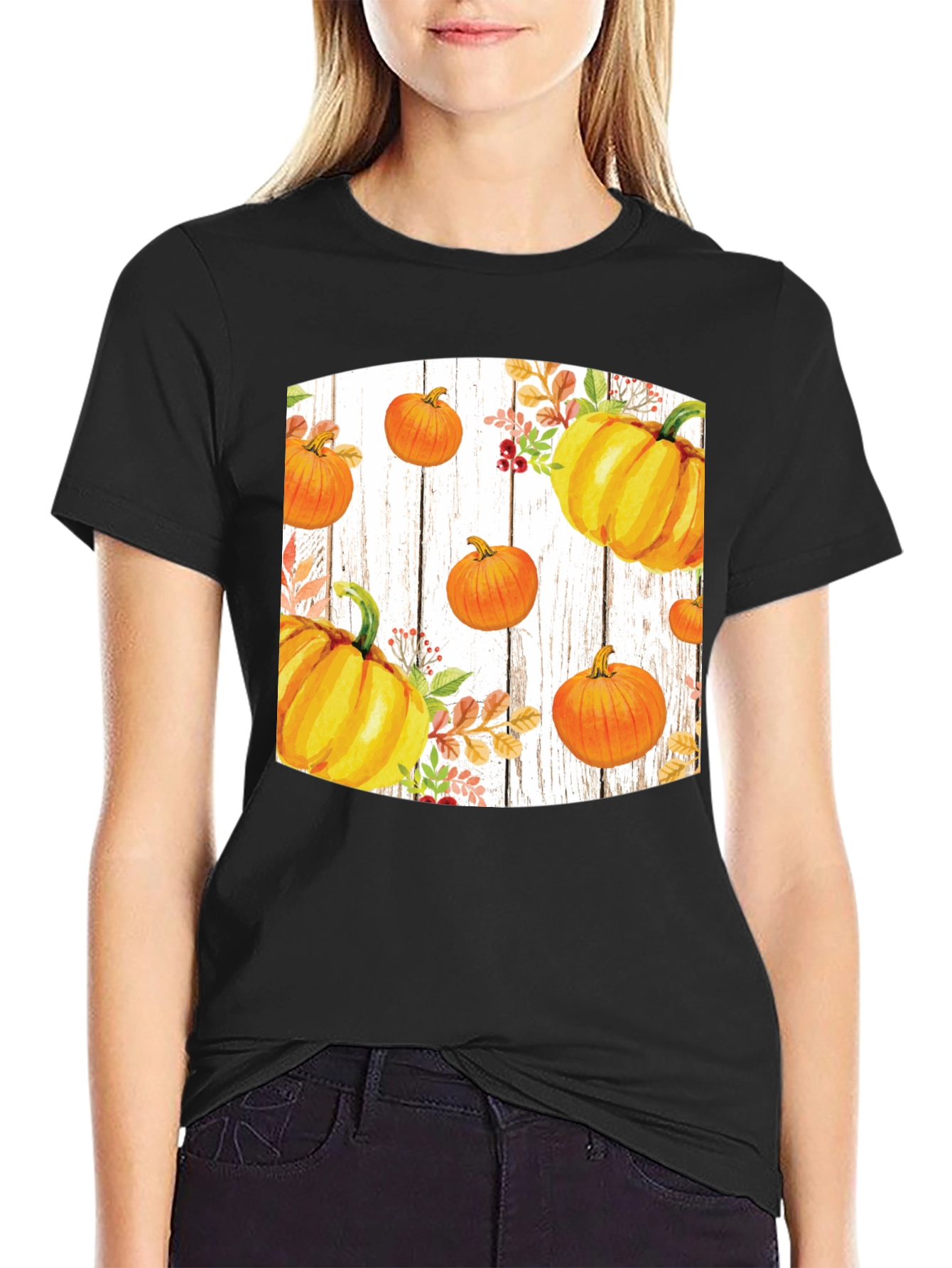 Fall Harvest Pumpkin Graphic Tee - Black