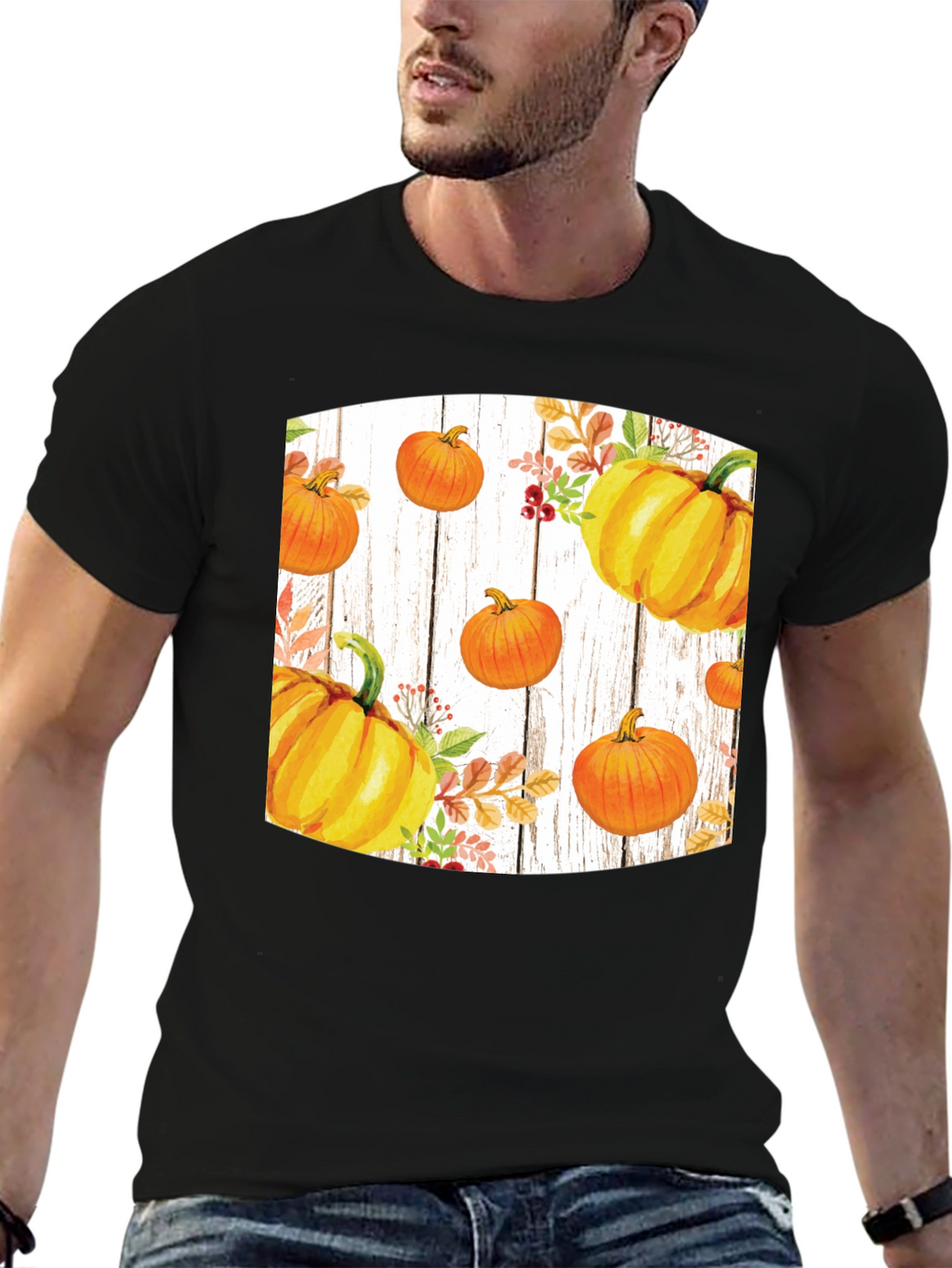 Fall Harvest Pumpkin Graphic Tee - Black