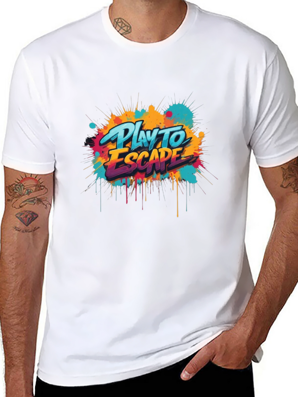 Play to Escape Graphic Tee - Black Crewneck T-Shirt