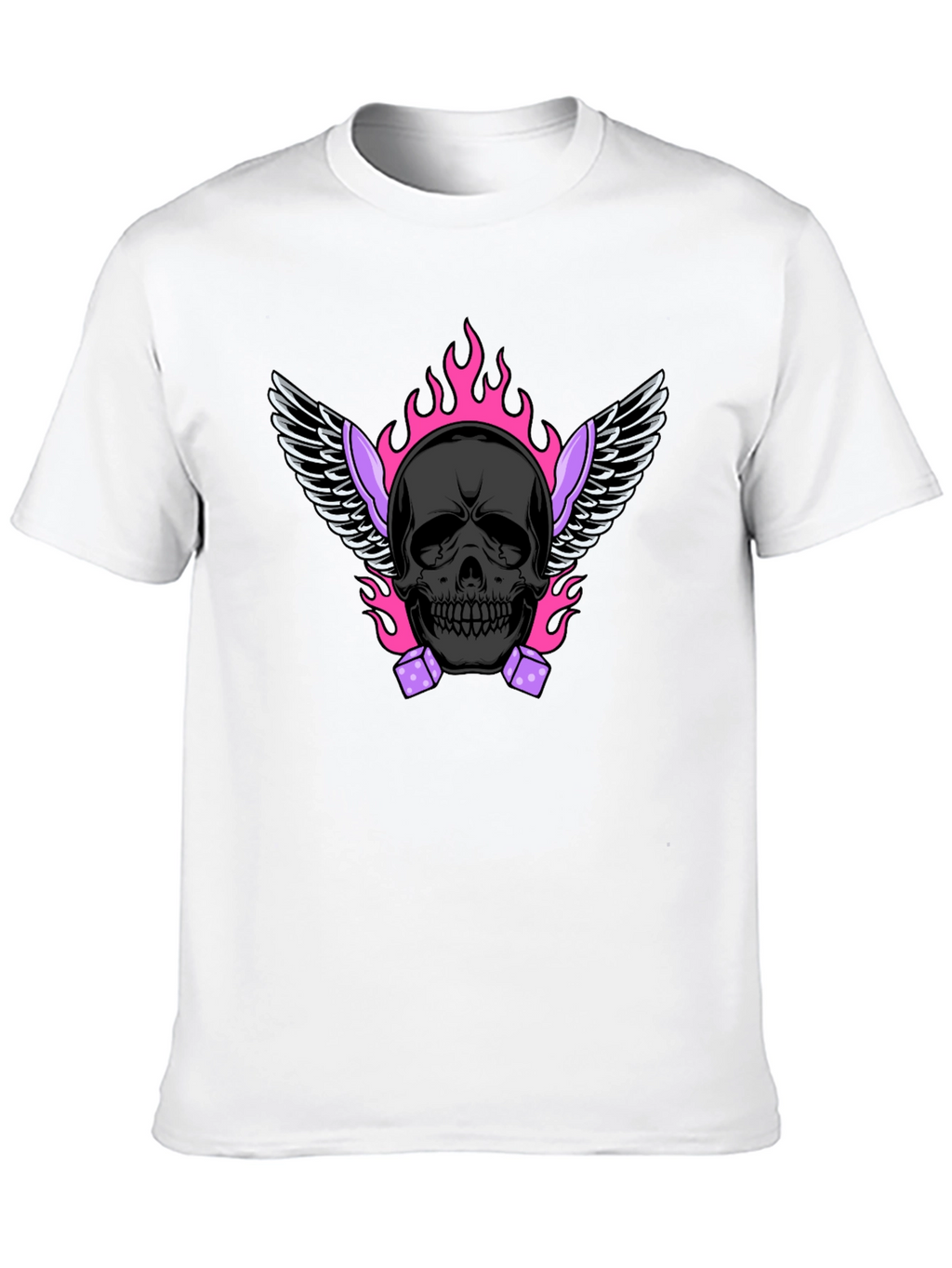 Skull with Wings and Dice Graphic T-Shirt
