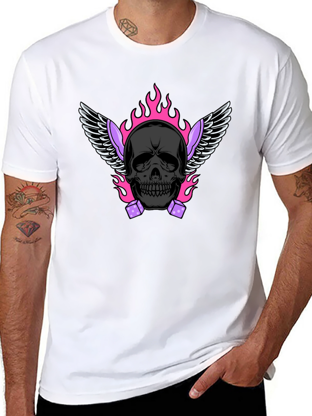 Skull with Wings and Dice Graphic T-Shirt