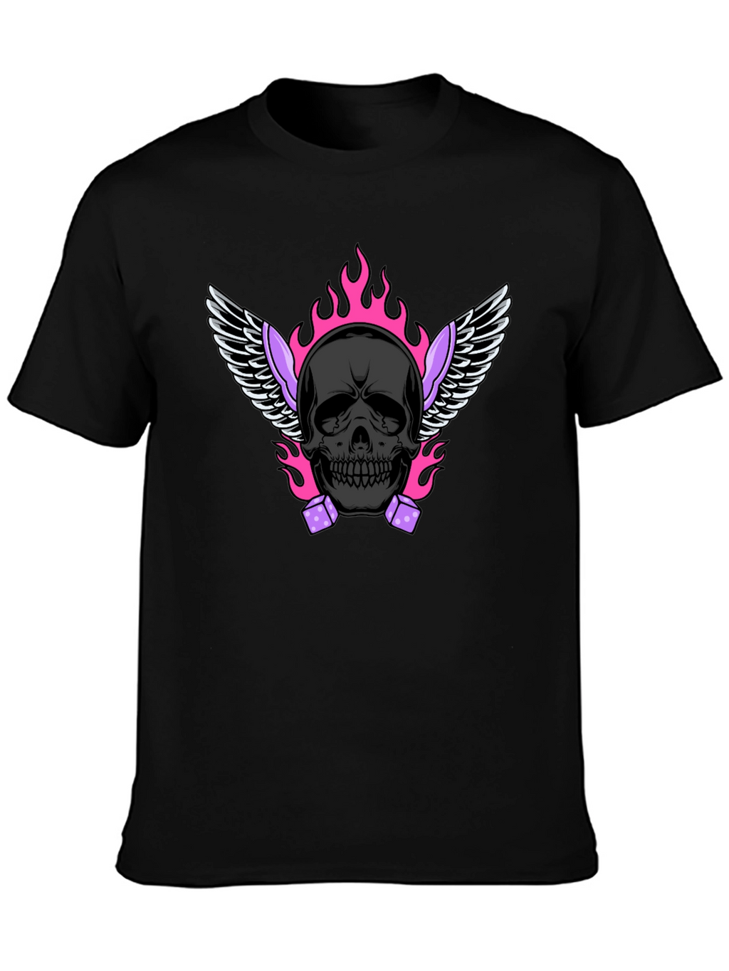 Skull with Wings and Dice Graphic T-Shirt