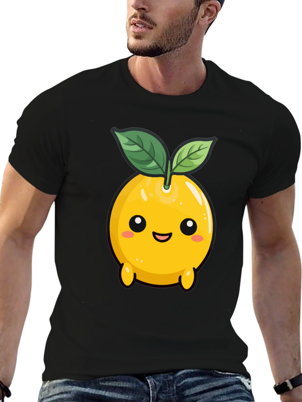 Cute Lemon Character Black T-Shirt