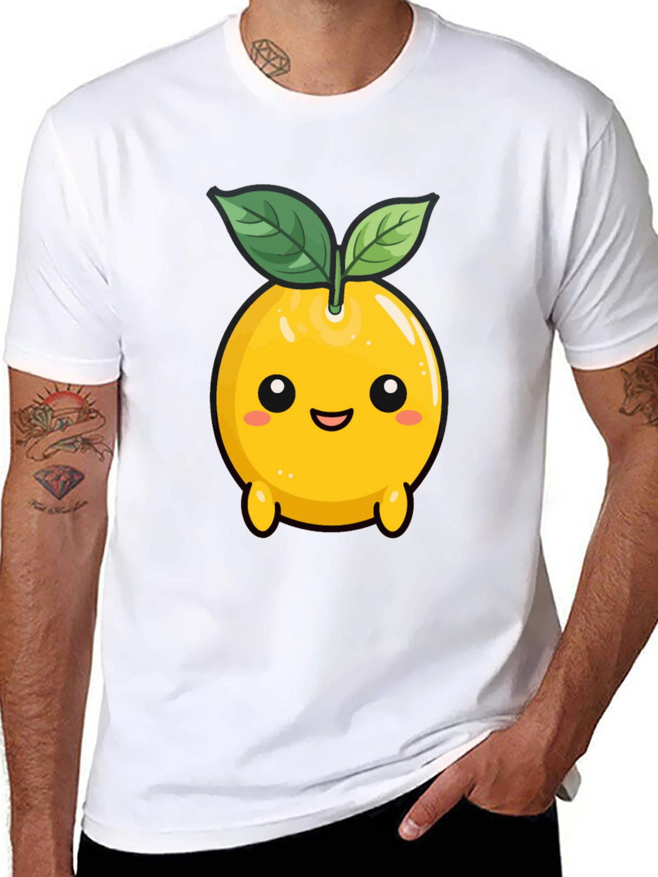 Cute Lemon Character Black T-Shirt