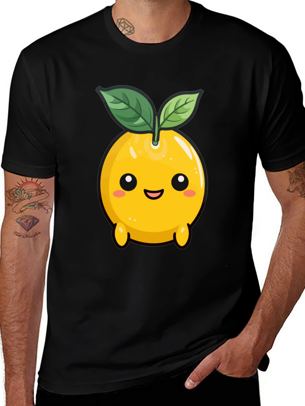 Cute Lemon Character Black T-Shirt