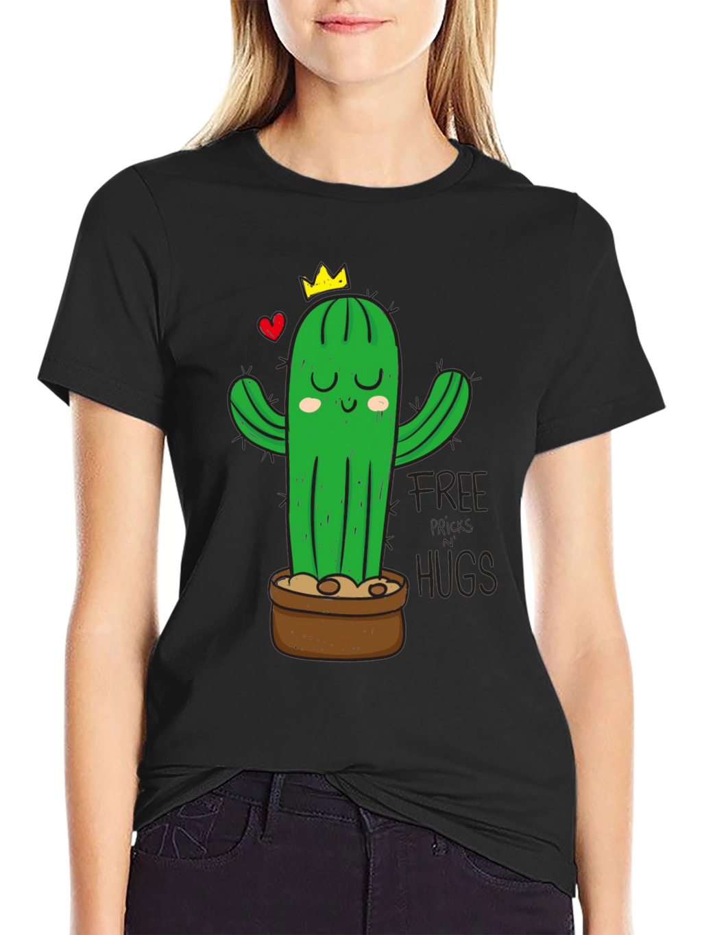Cactus Hugs Graphic T-Shirt - Black