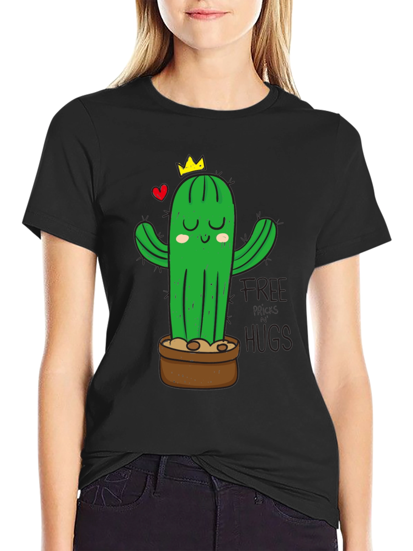 Cactus Hugs Graphic T-Shirt - Black