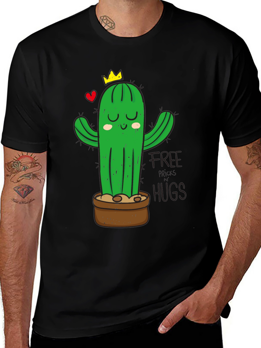 Cactus Hugs Graphic T-Shirt - Black
