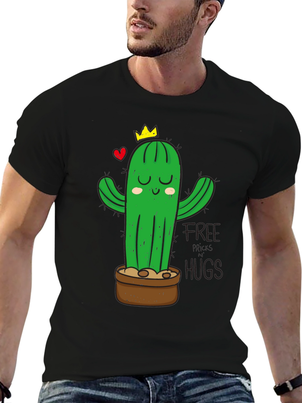 Cactus Hugs Graphic T-Shirt - Black