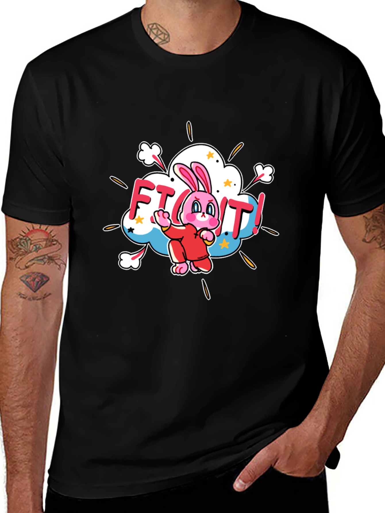 Fight! Bunny T-Shirt - Black Cotton Tee