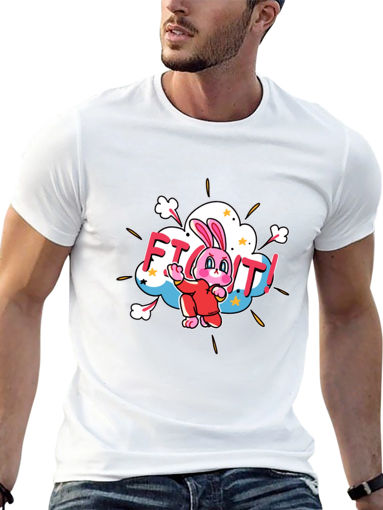 Fight! Bunny T-Shirt - Black Cotton Tee