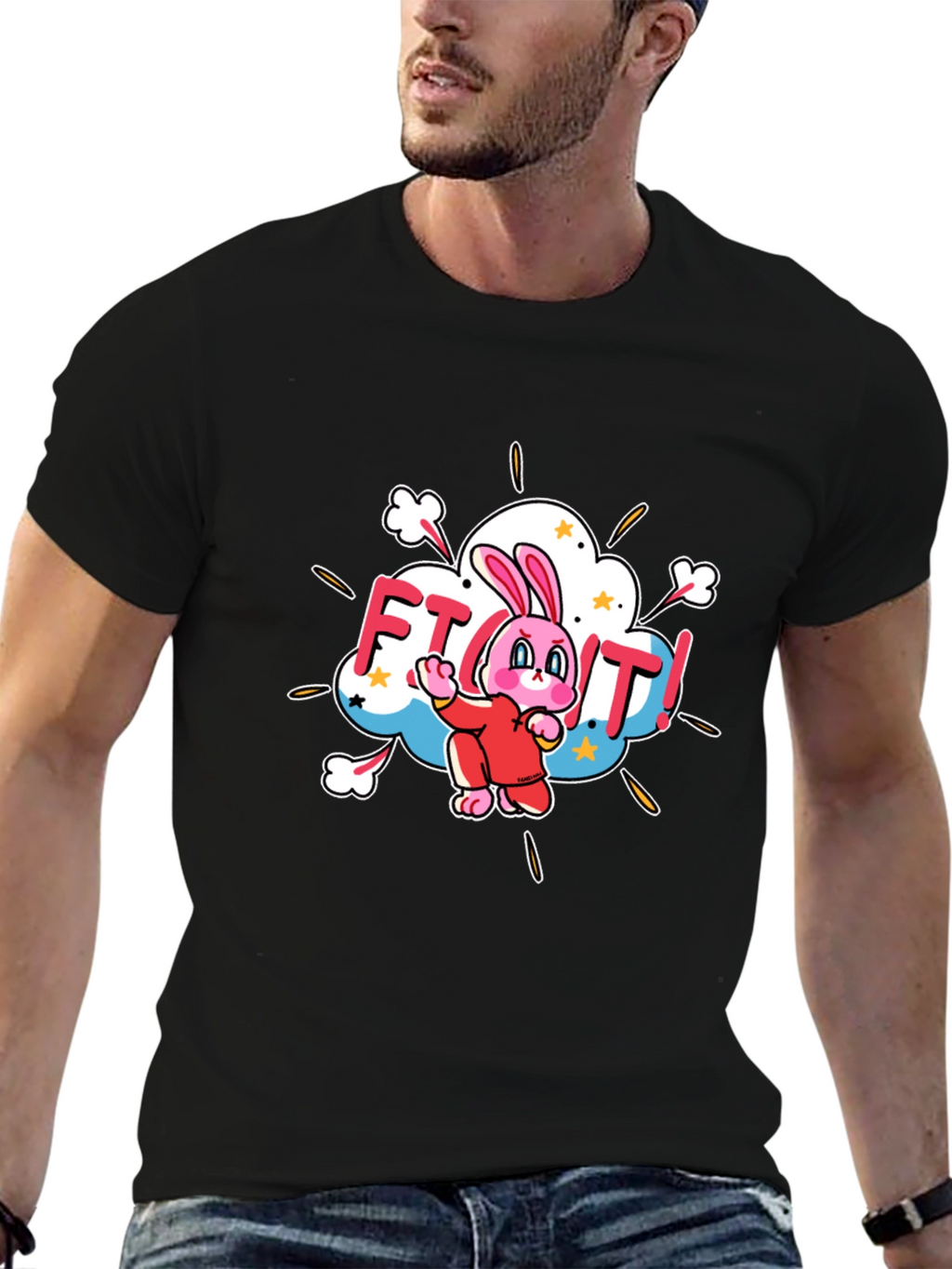 Fight! Bunny T-Shirt - Black Cotton Tee