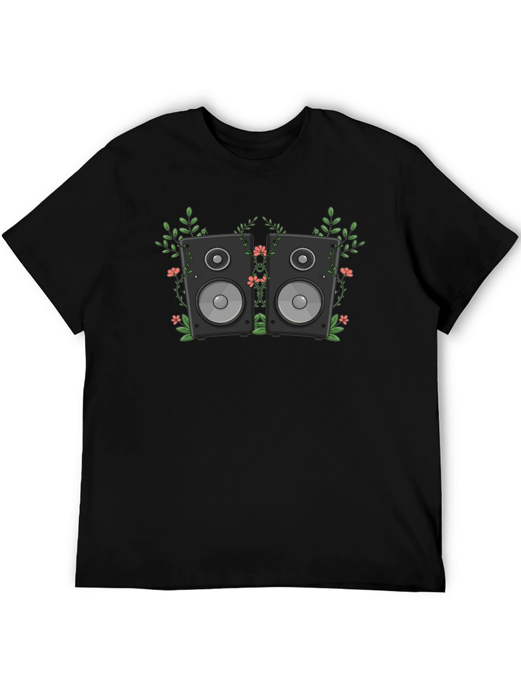 Floral Speakers Graphic Black T-Shirt