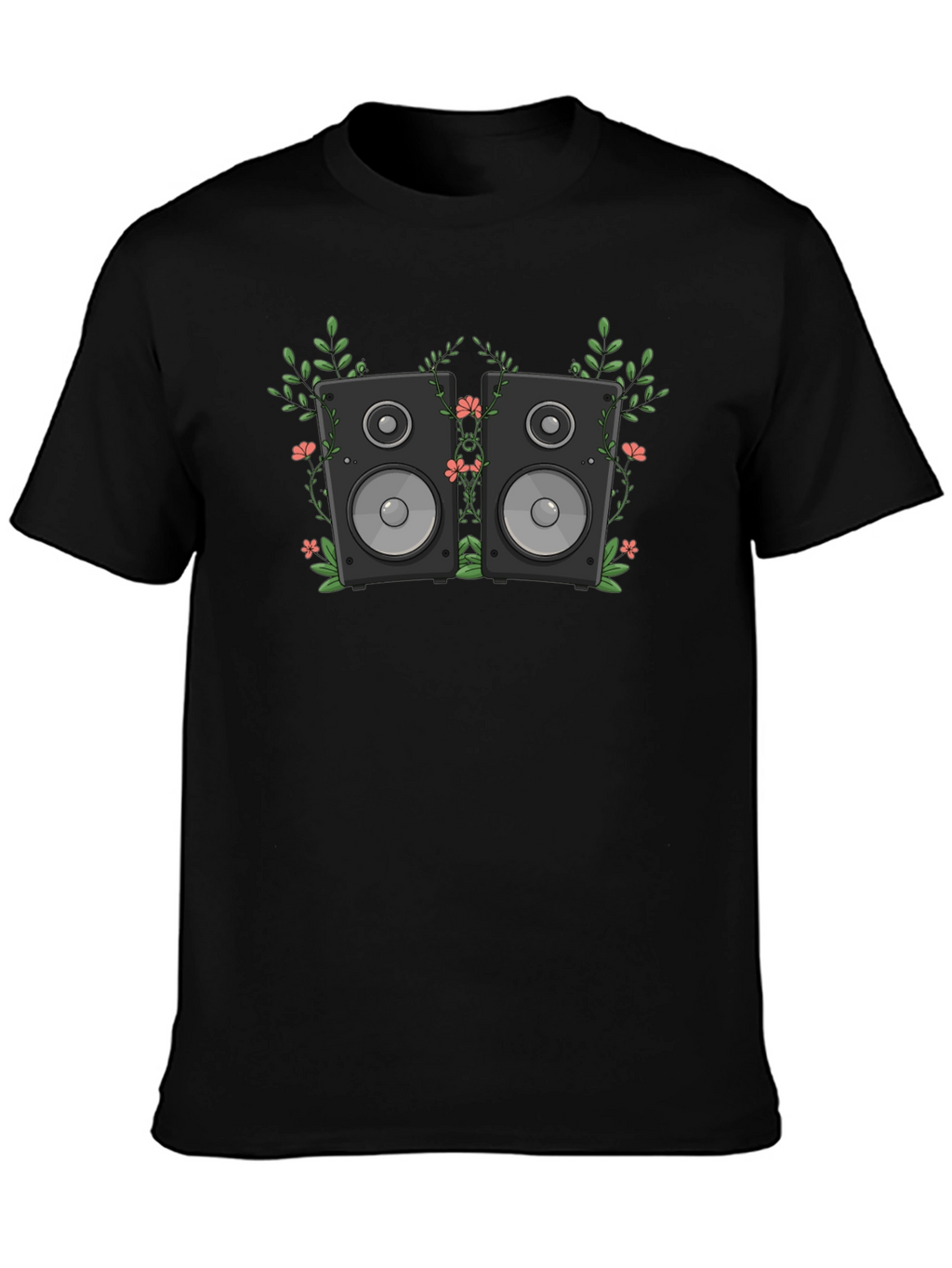 Floral Speakers Graphic Black T-Shirt