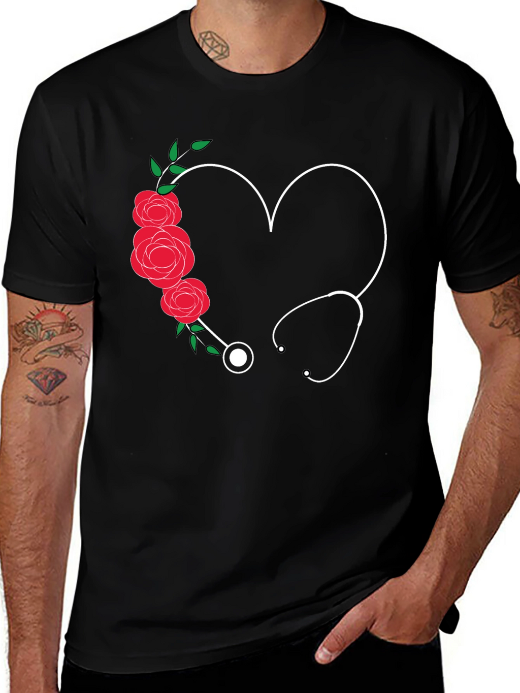 Heart Stethoscope Rose Graphic T-Shirt