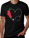 Heart Stethoscope Rose Graphic T-Shirt
