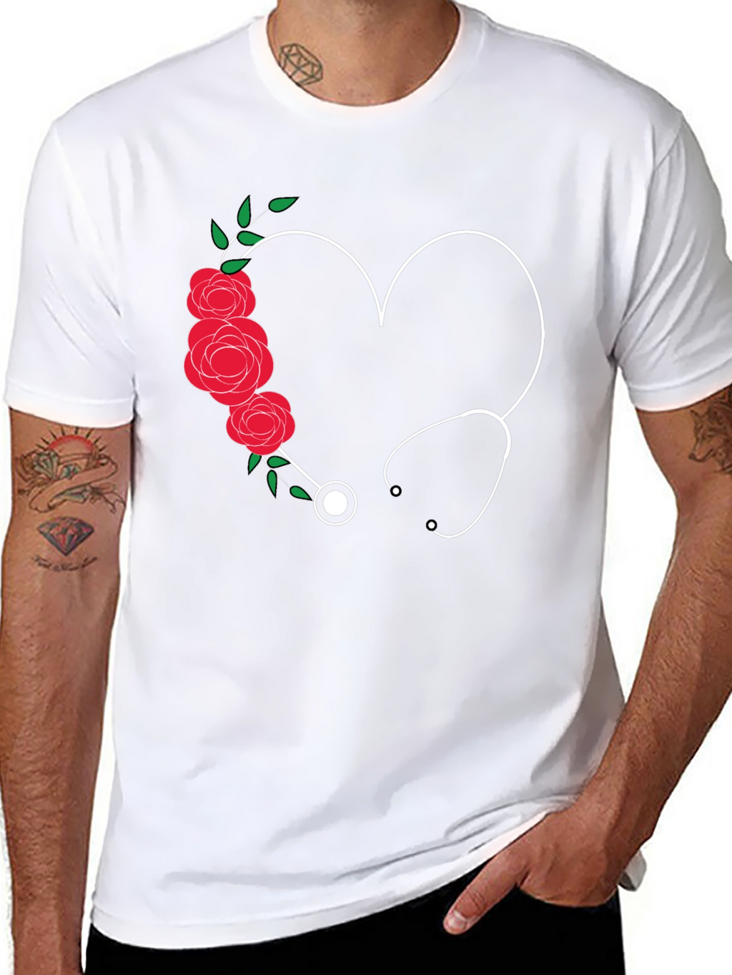 Heart Stethoscope Rose Graphic T-Shirt