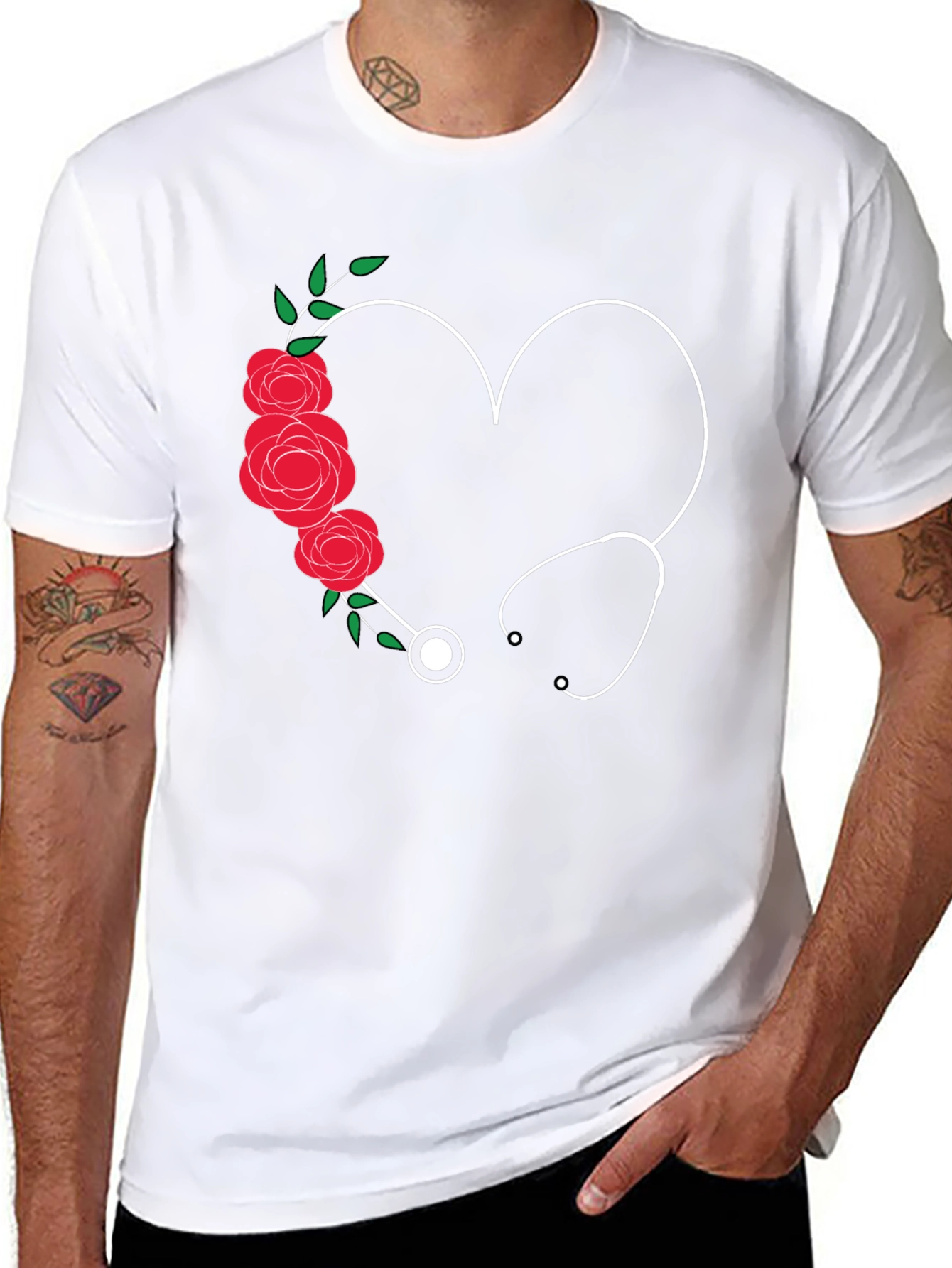 Heart Stethoscope Rose Graphic T-Shirt