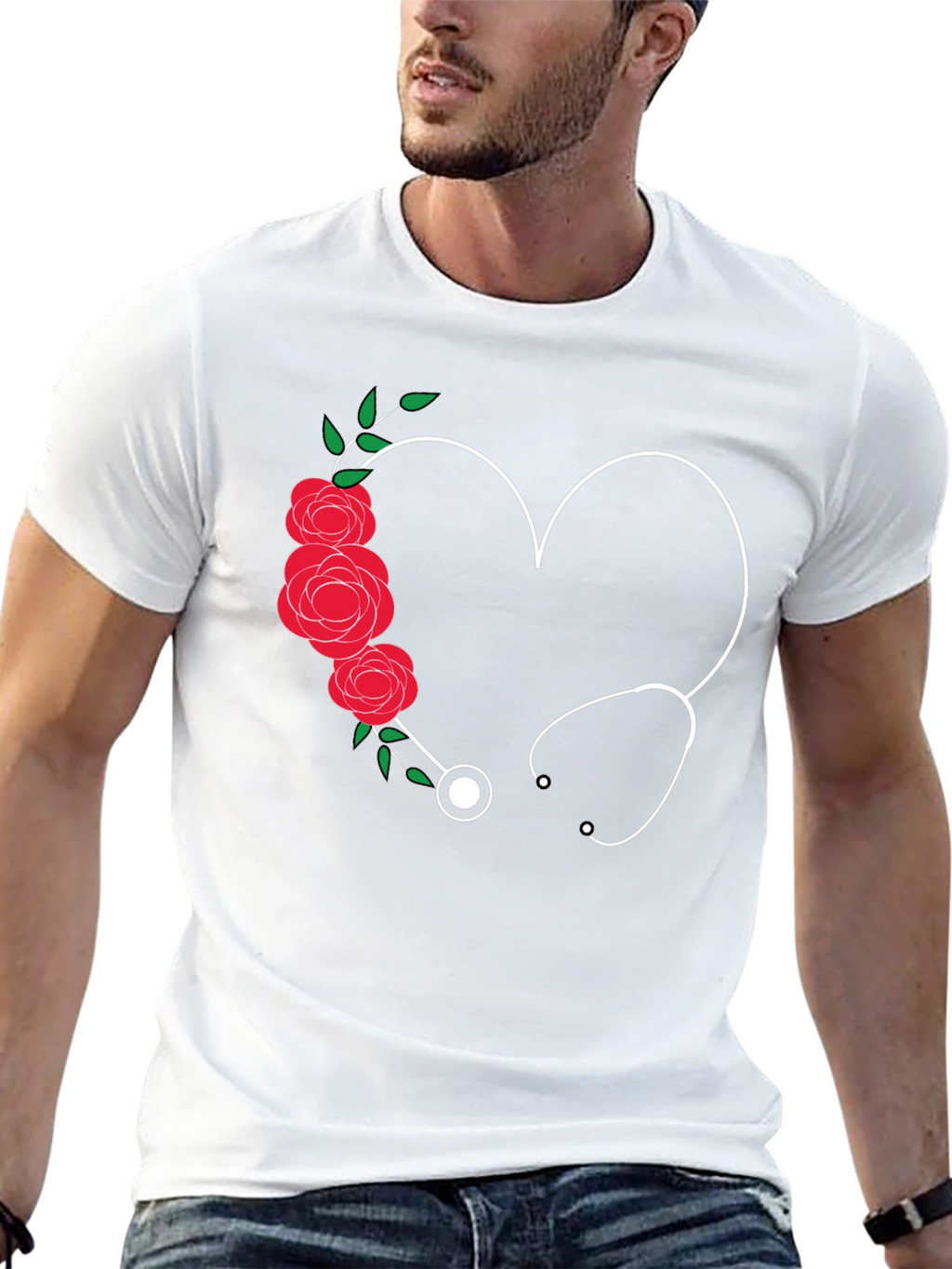 Heart Stethoscope Rose Graphic T-Shirt
