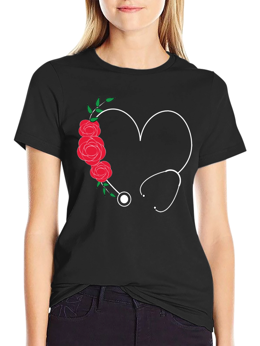 Heart Stethoscope Rose Graphic T-Shirt