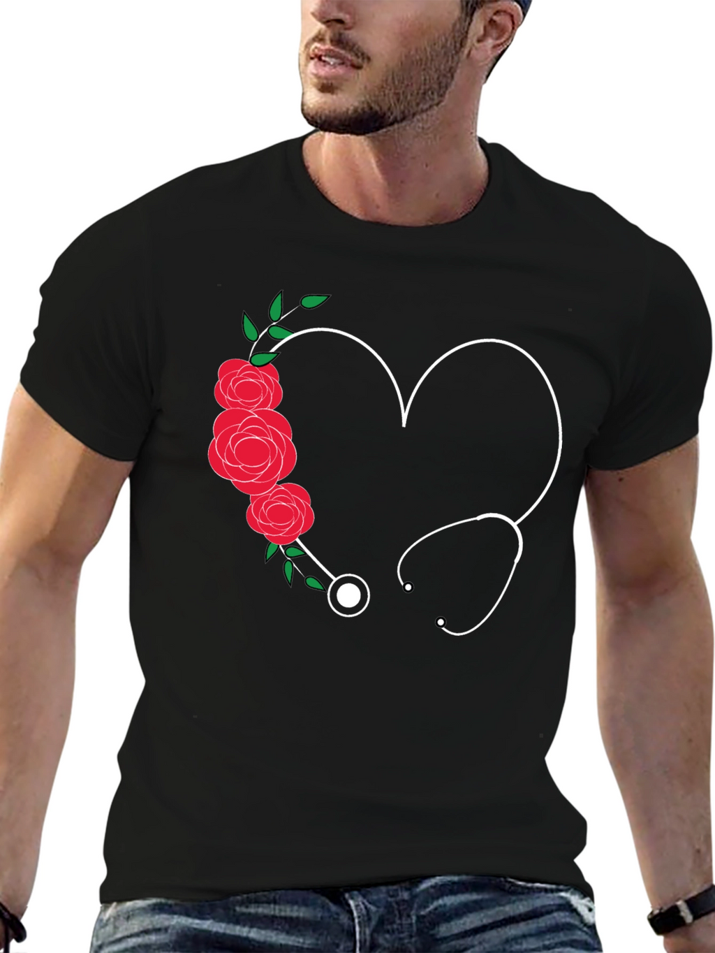 Heart Stethoscope Rose Graphic T-Shirt