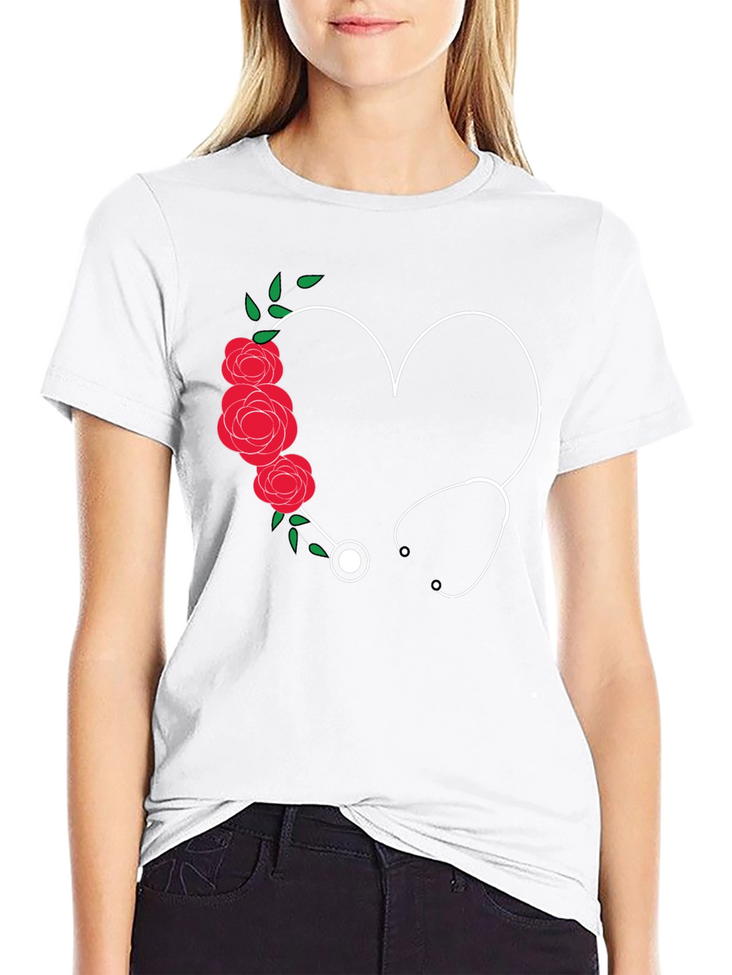 Heart Stethoscope Rose Graphic T-Shirt