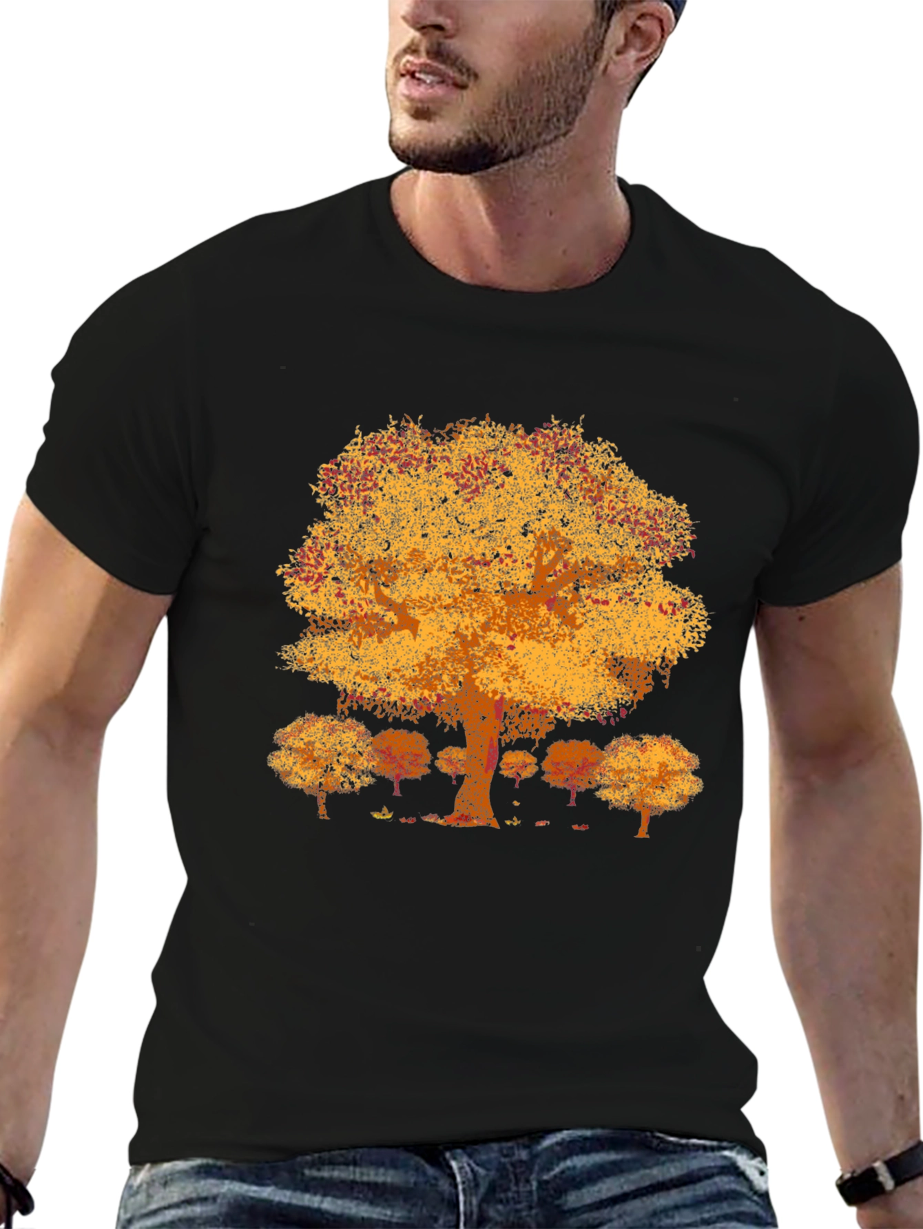 Autumn Tree Graphic Tee - Black Crew Neck
