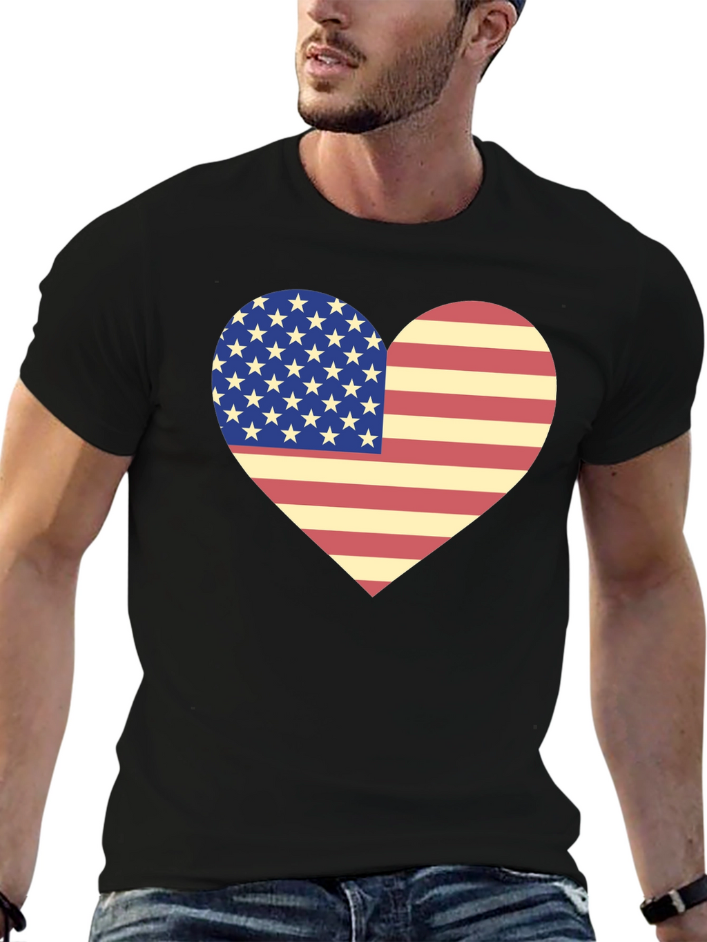 American Flag Heart T-Shirt Patriotic USA Love