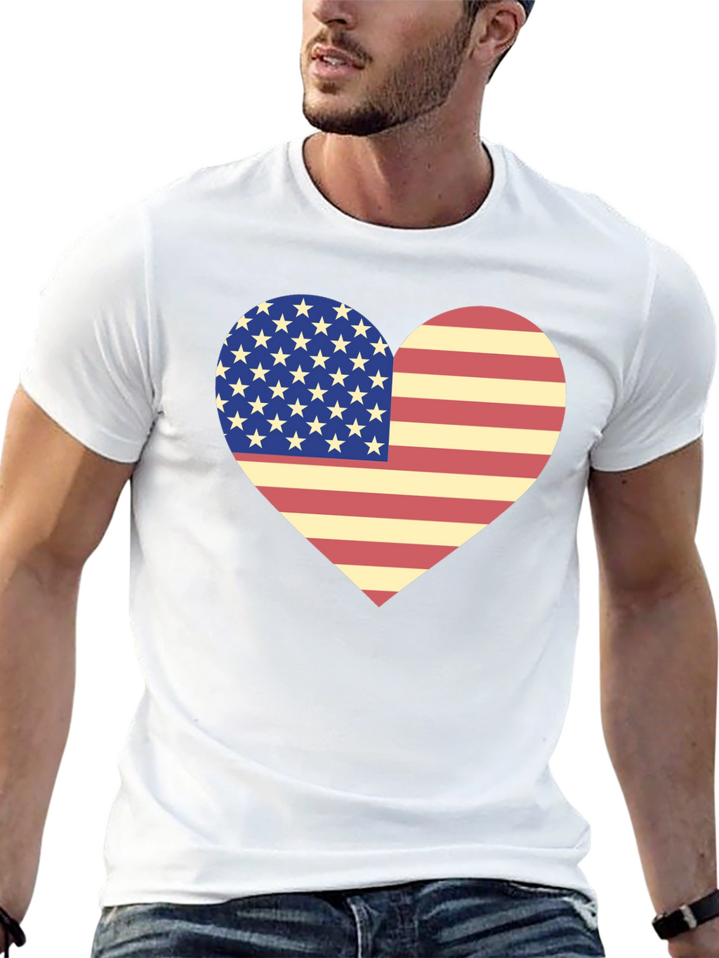 American Flag Heart T-Shirt Patriotic USA Love