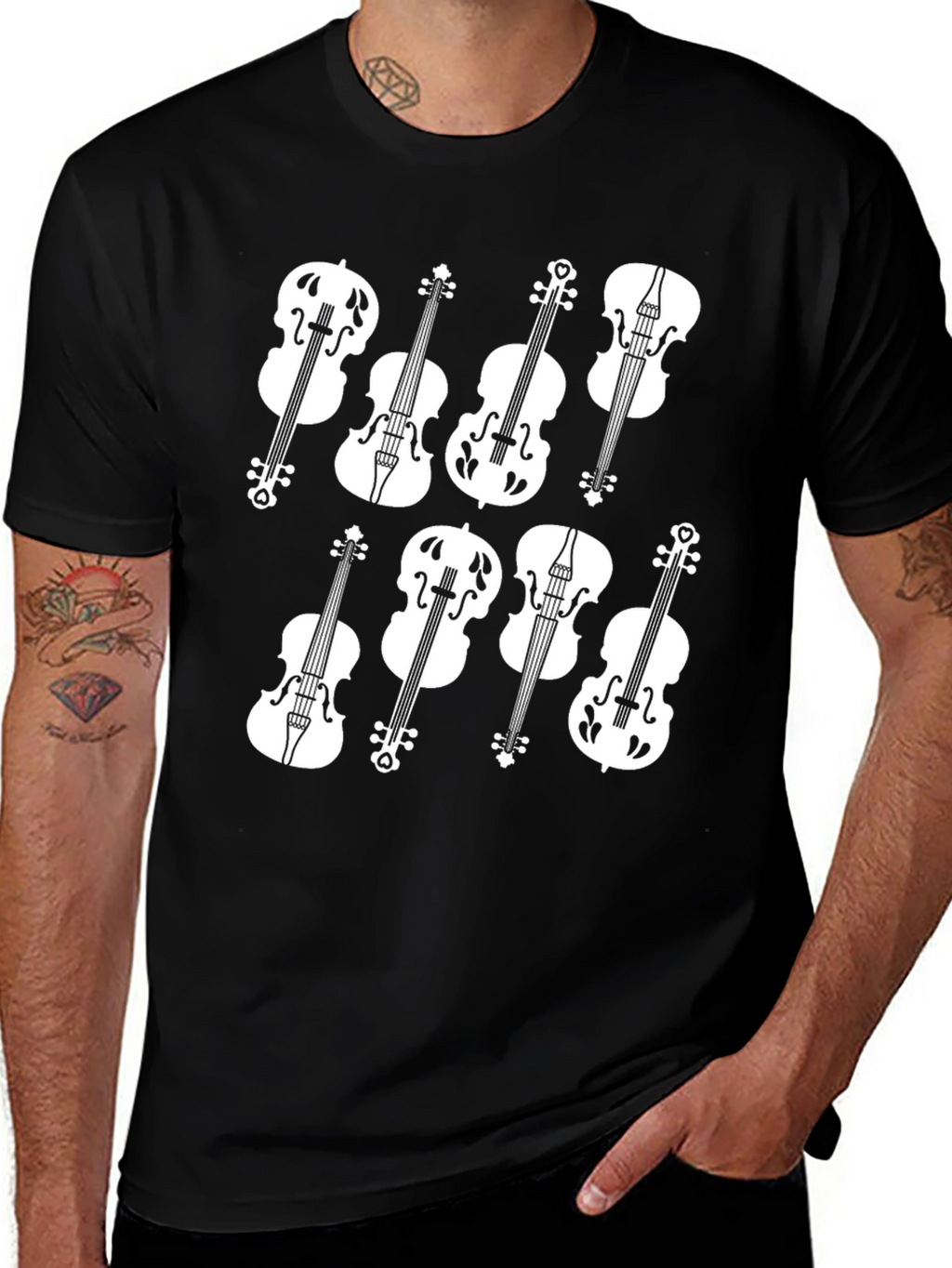 Musical Violin Graphic Tee - Classic Black T-Shirt